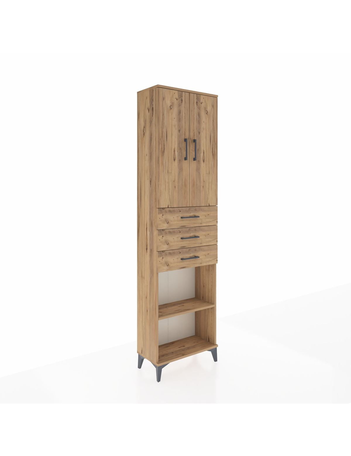 Arges Dolap 4 Raflı 3 Çekmeceli 2 Kapaklı 60x30x221 Çam-Çam