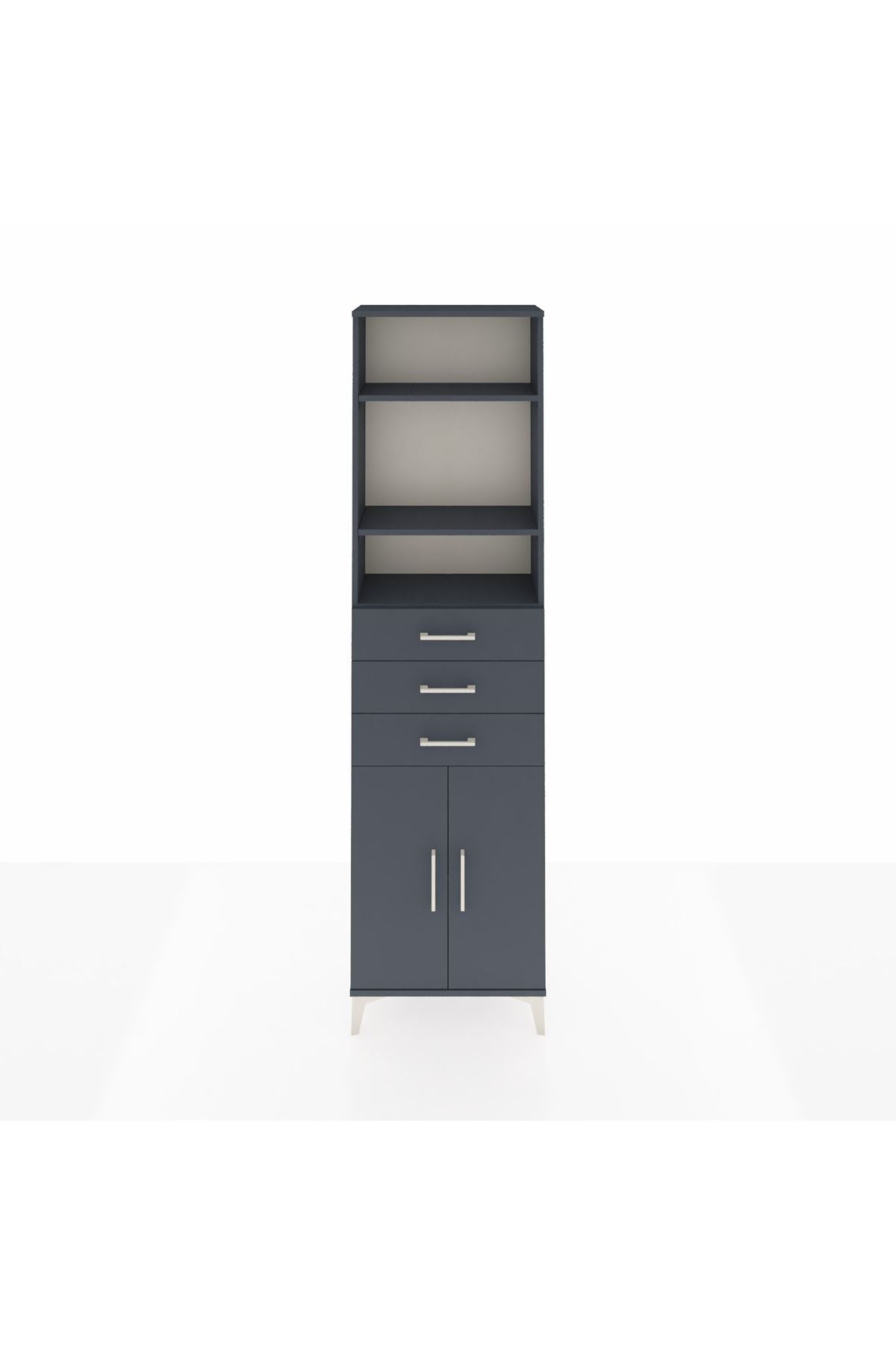 Arges Dolap 4 Raflı 3 Çekmeceli 2 Kapaklı 60x30x221 Antrasit-Antrasit