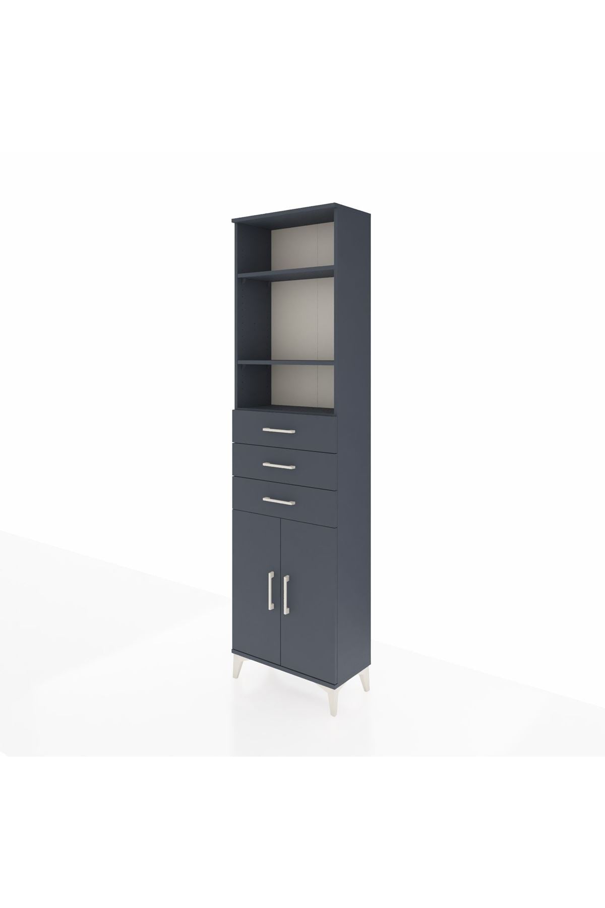 Arges Dolap 4 Raflı 3 Çekmeceli 2 Kapaklı 60x30x221 Antrasit-Antrasit