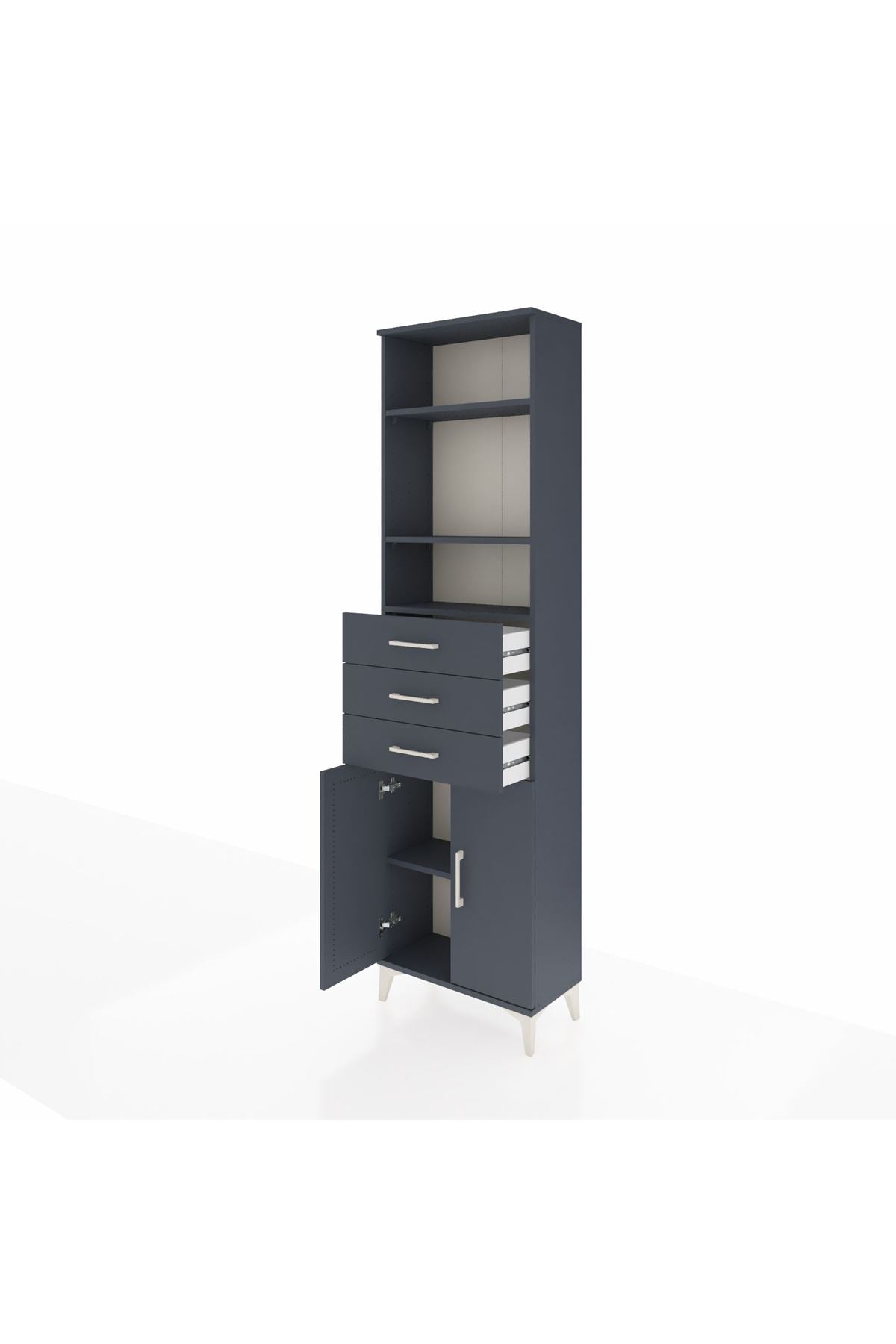 Arges Dolap 4 Raflı 3 Çekmeceli 2 Kapaklı 60x30x221 Antrasit-Antrasit
