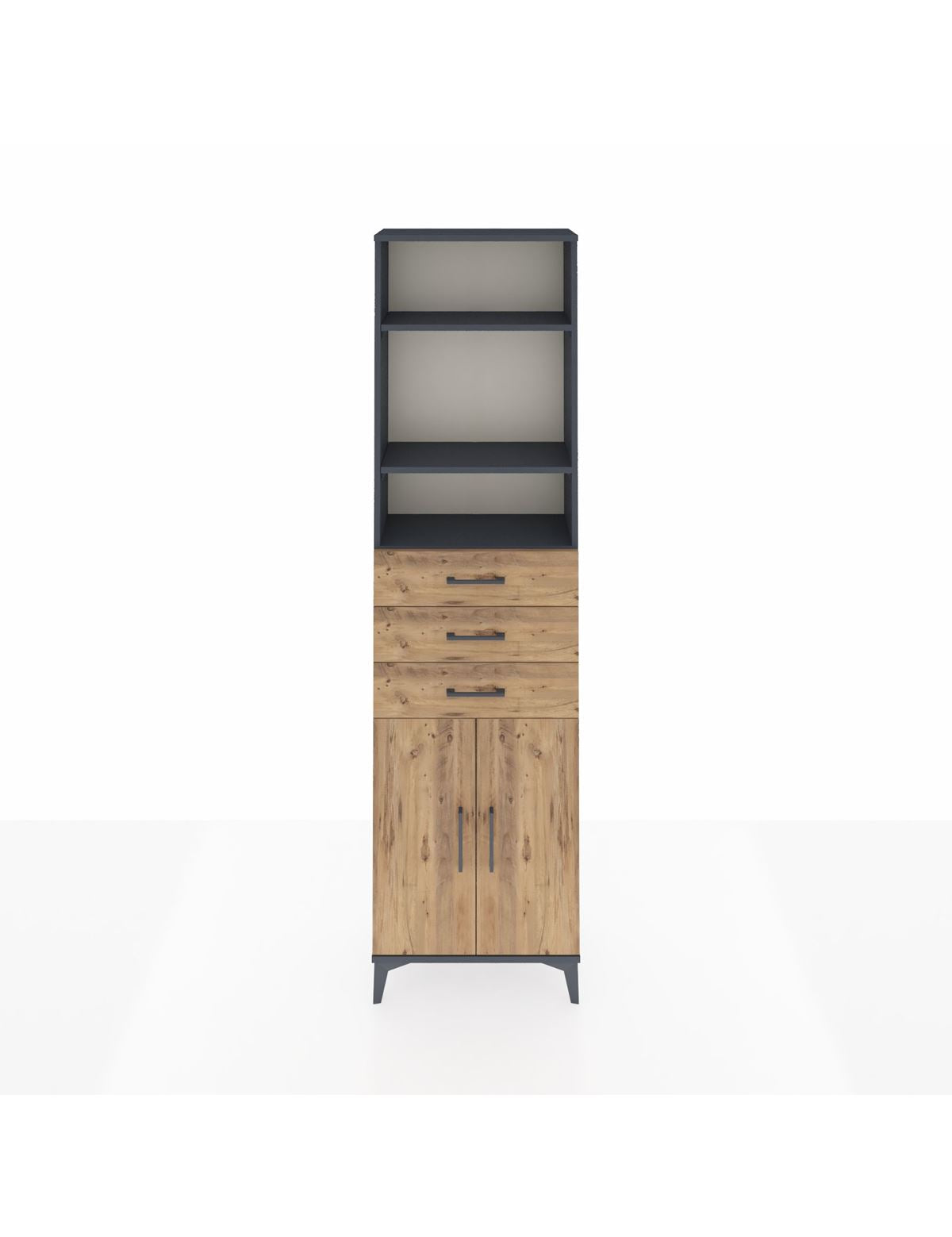 Arges Dolap 4 Raflı 3 Çekmeceli 2 Kapaklı 60x30x221 Antrasit-Çam