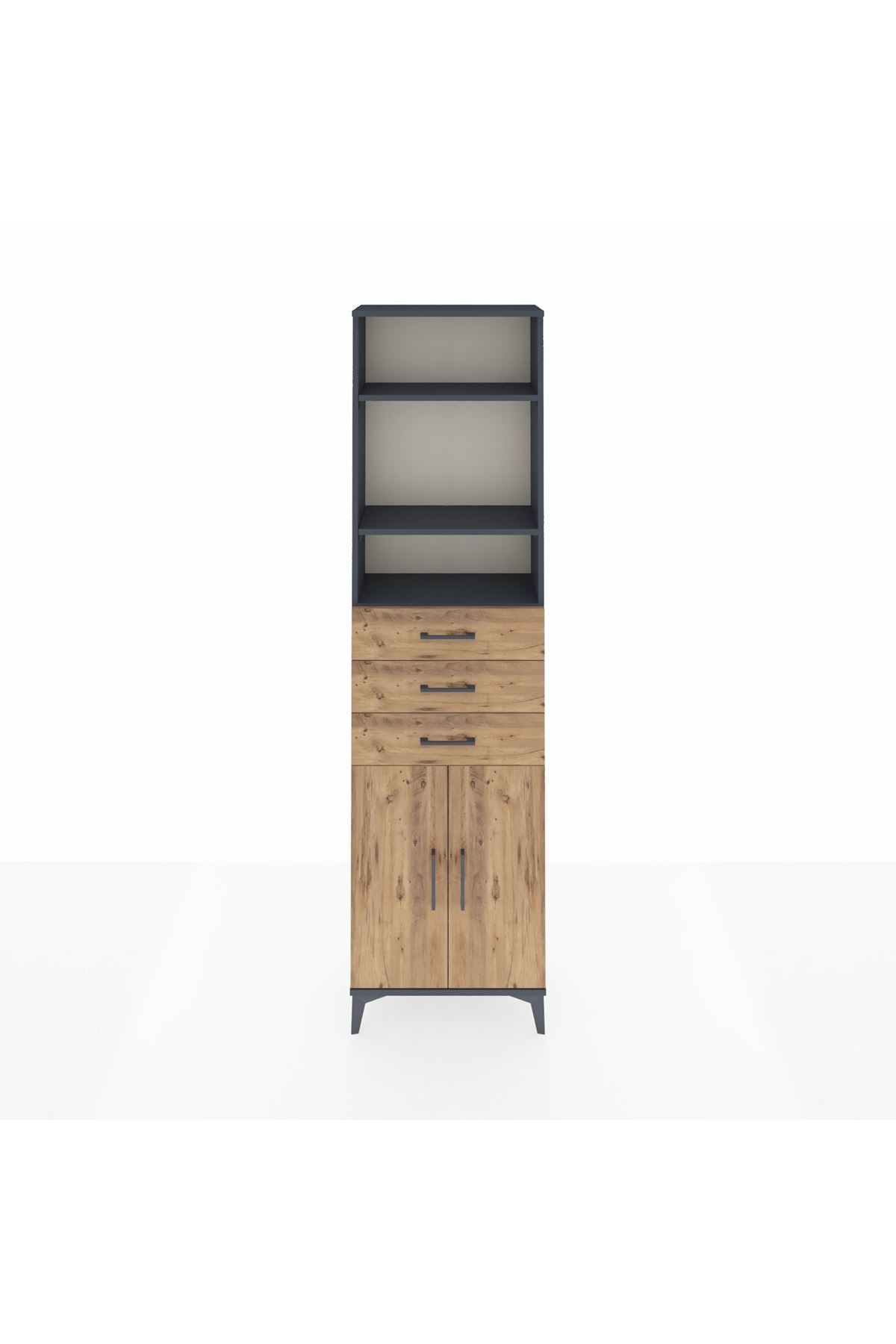 Arges Dolap 4 Raflı 3 Çekmeceli 2 Kapaklı 60x30x221 Antrasit-Çam