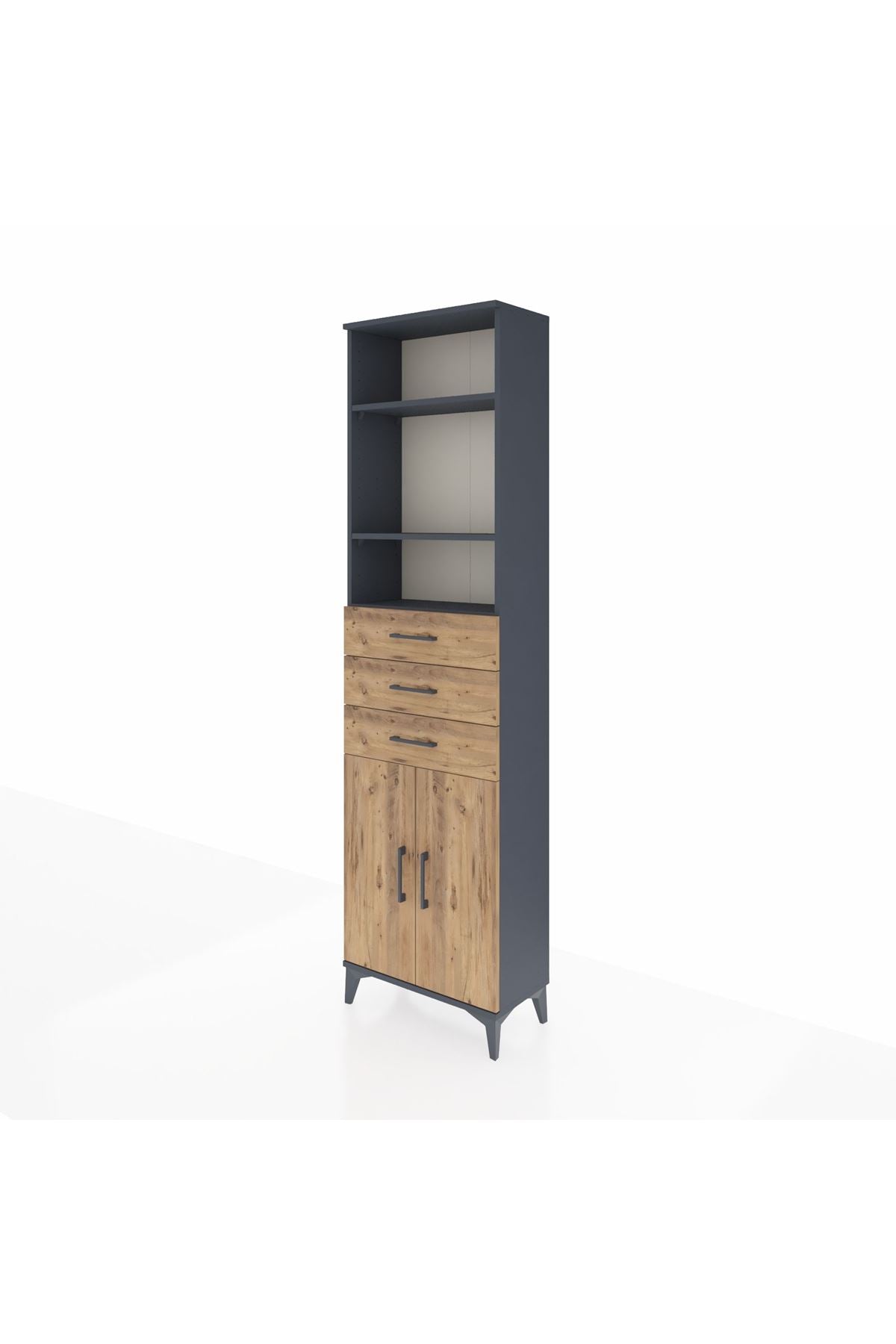 Arges Dolap 4 Raflı 3 Çekmeceli 2 Kapaklı 60x30x221 Antrasit-Çam