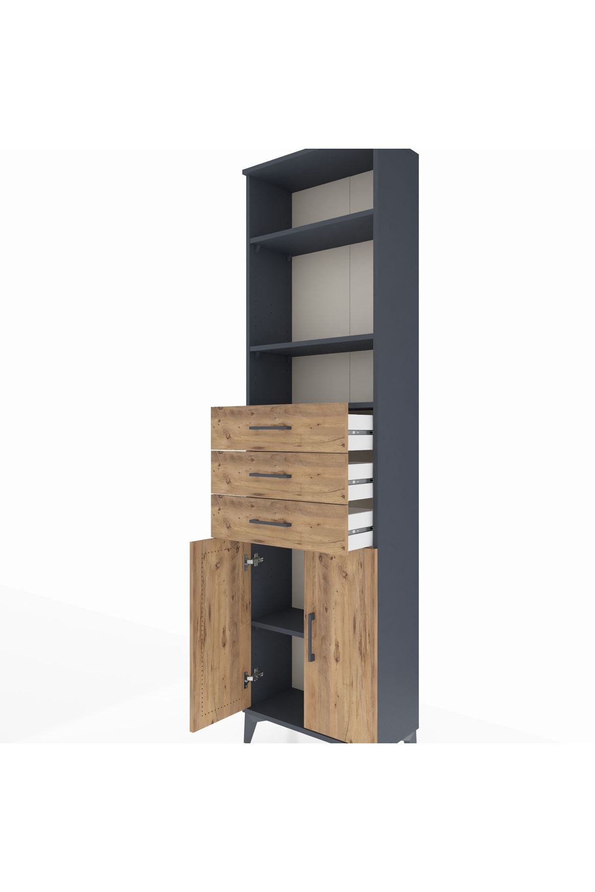 Arges Dolap 4 Raflı 3 Çekmeceli 2 Kapaklı 60x30x221 Antrasit-Çam