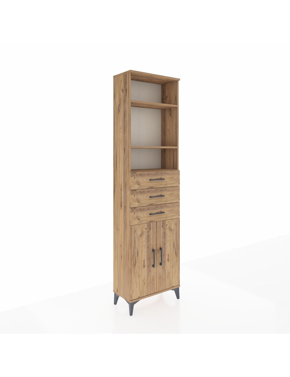 Arges Dolap 4 Raflı 3 Çekmeceli 2 Kapaklı 60x30x221 Çam-Çam