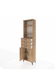 Arges Dolap 4 Raflı 3 Çekmeceli 2 Kapaklı 60x30x221 Çam-Çam