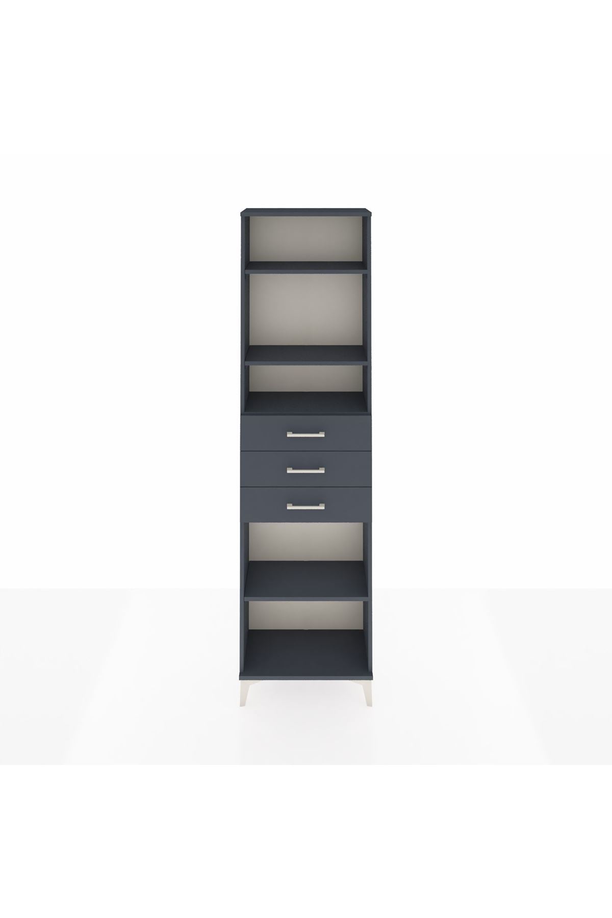 Arges Dolap 4 Raflı 3 Çekmeceli 60x30x221 Antrasit-Antrasit