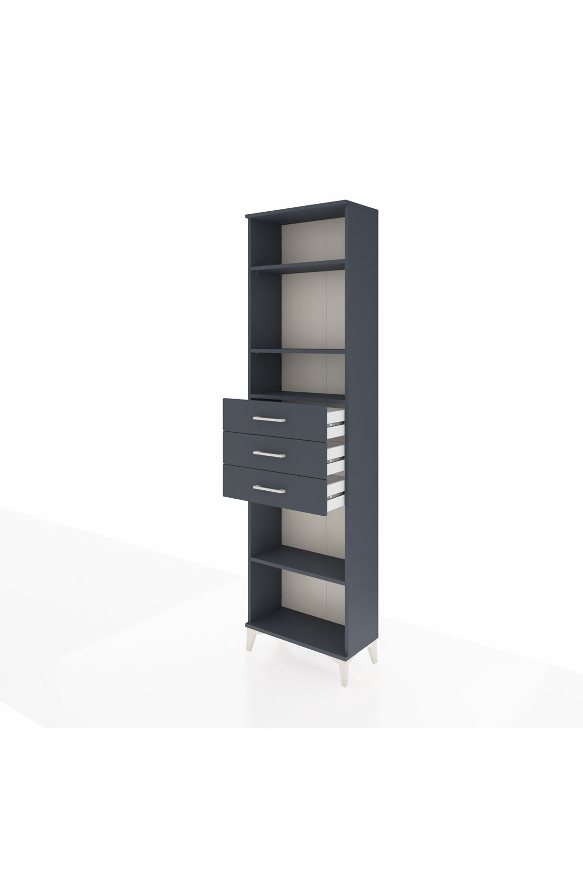 Arges Dolap 4 Raflı 3 Çekmeceli 60x30x221 Antrasit-Antrasit