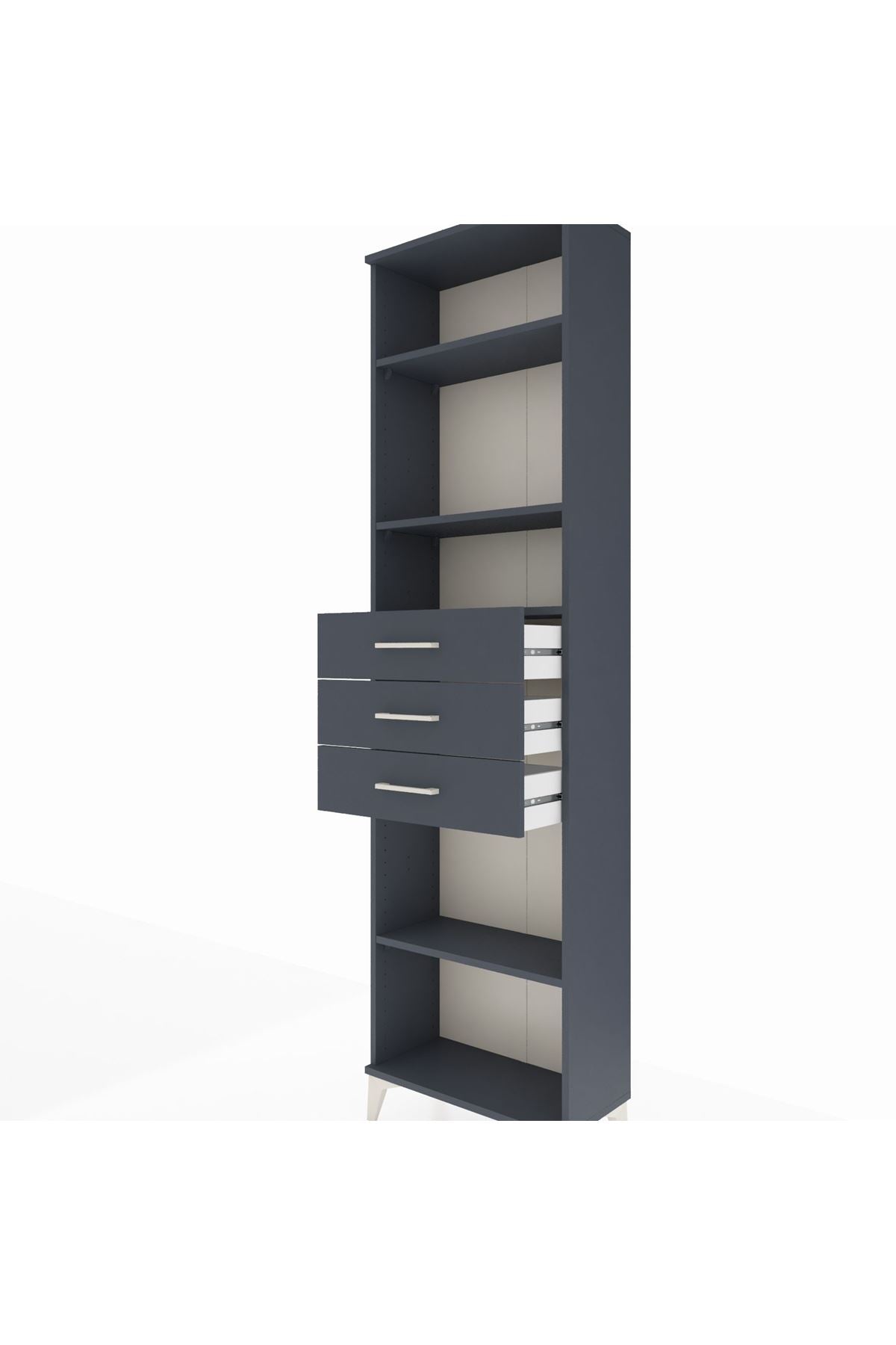 Arges Dolap 4 Raflı 3 Çekmeceli 60x30x221 Antrasit-Antrasit