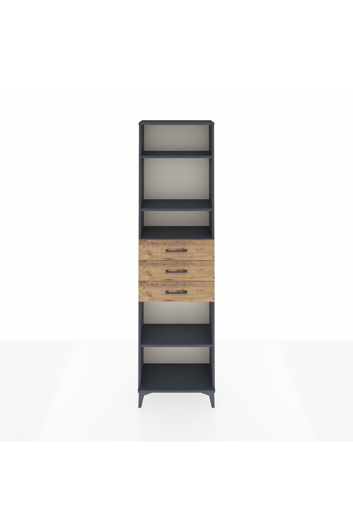 Arges Dolap 4 Raflı 3 Çekmeceli 60x30x221 Antrasit-Çam