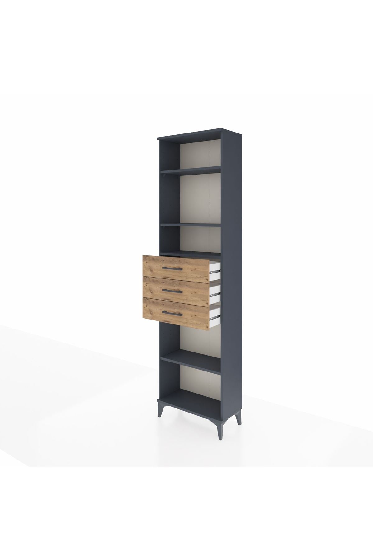 Arges Dolap 4 Raflı 3 Çekmeceli 60x30x221 Antrasit-Çam