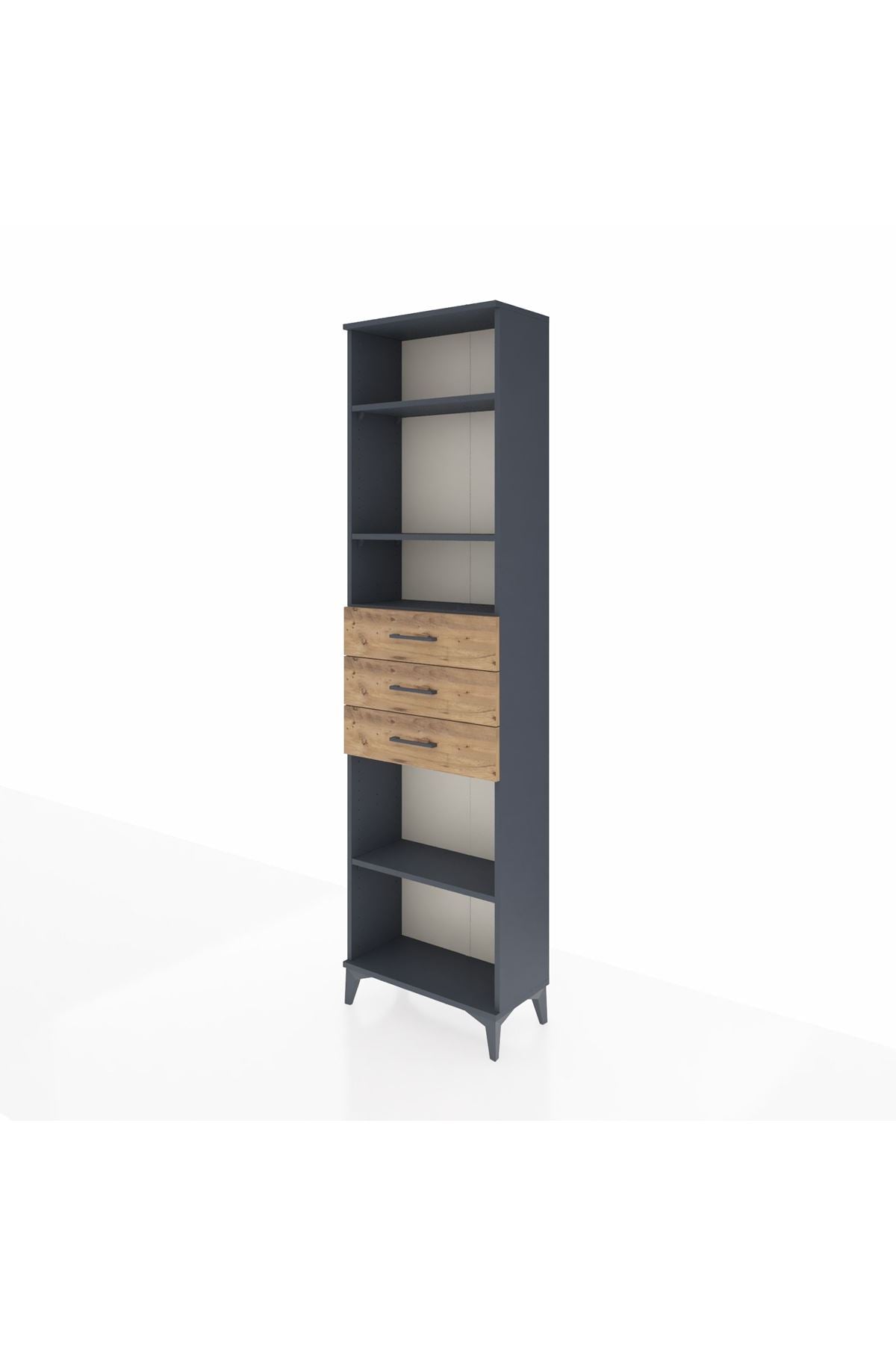 Arges Dolap 4 Raflı 3 Çekmeceli 60x30x221 Antrasit-Çam