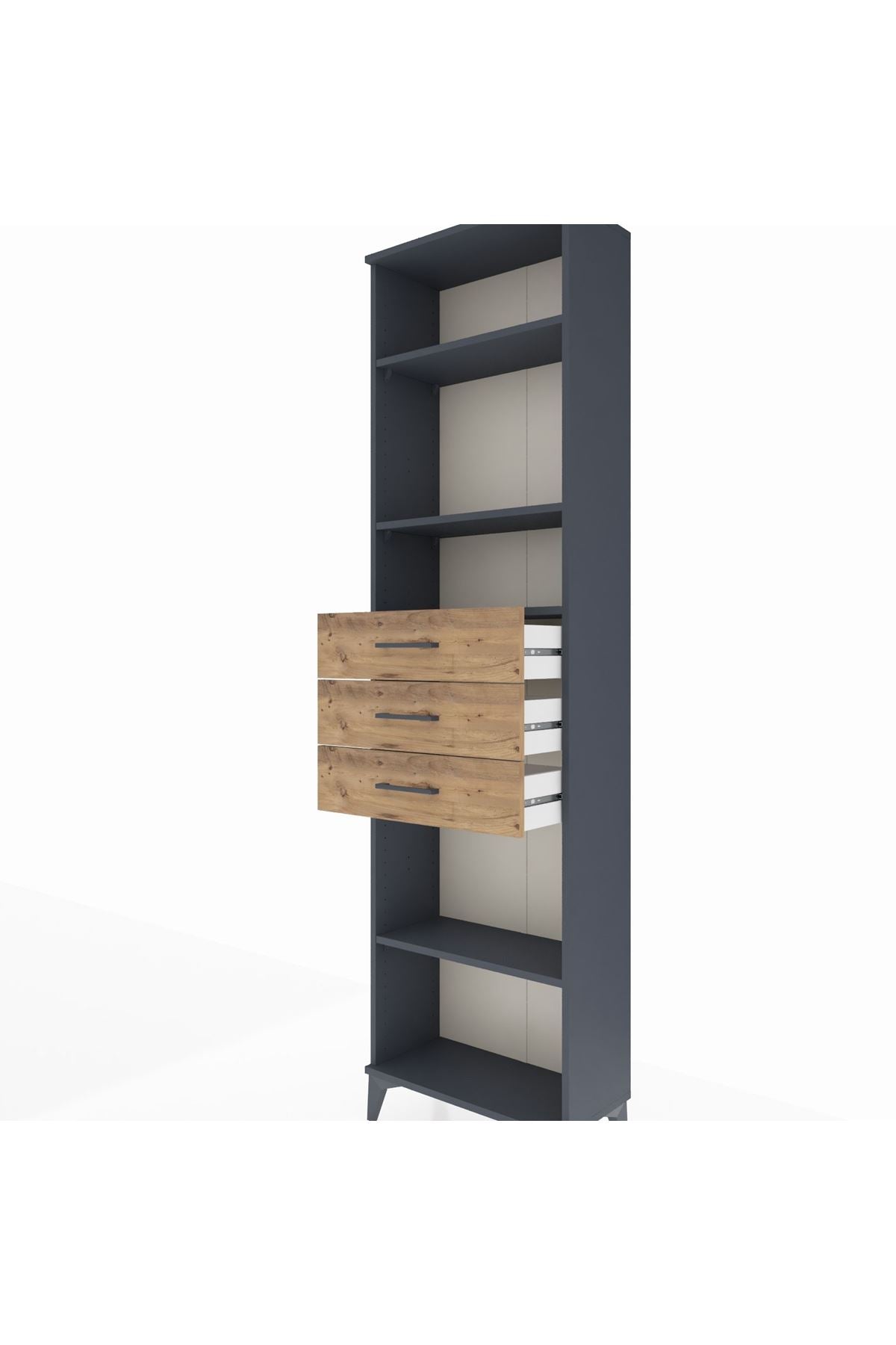 Arges Dolap 4 Raflı 3 Çekmeceli 60x30x221 Antrasit-Çam