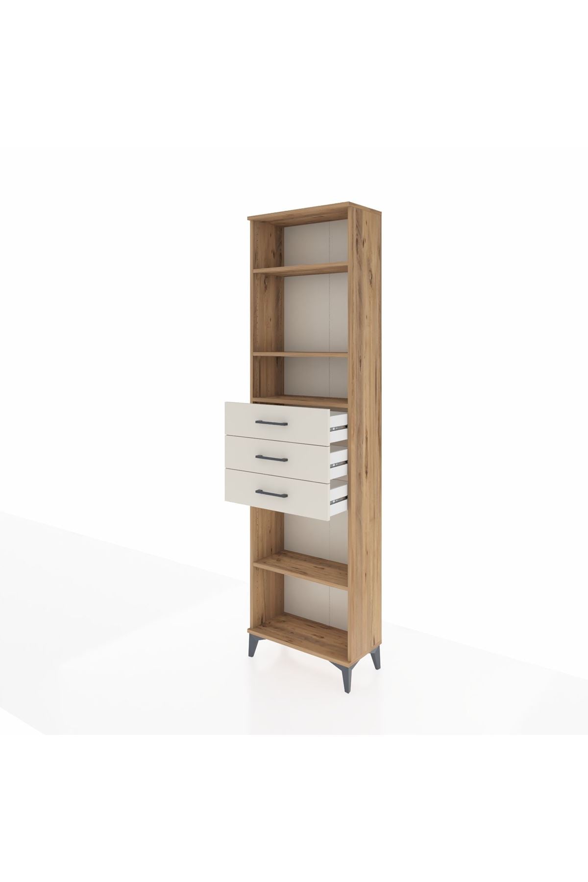 Arges Dolap 4 Raflı 3 Çekmeceli 60x30x221 Çam-Aytaşı