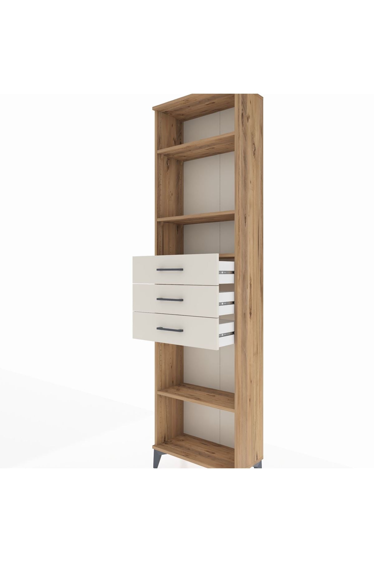 Arges Dolap 4 Raflı 3 Çekmeceli 60x30x221 Çam-Aytaşı