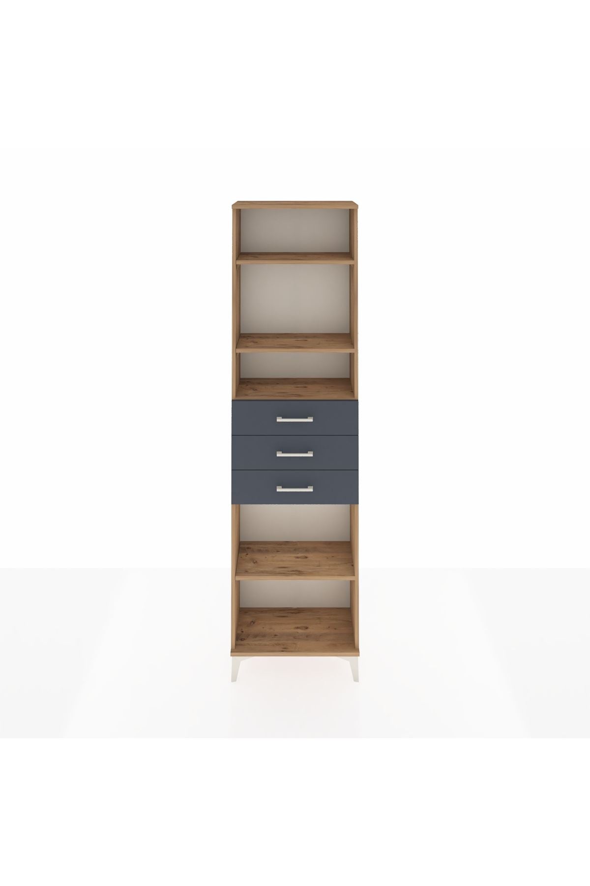 Arges Dolap 4 Raflı 3 Çekmeceli 60x30x221 Çam-Antrasit