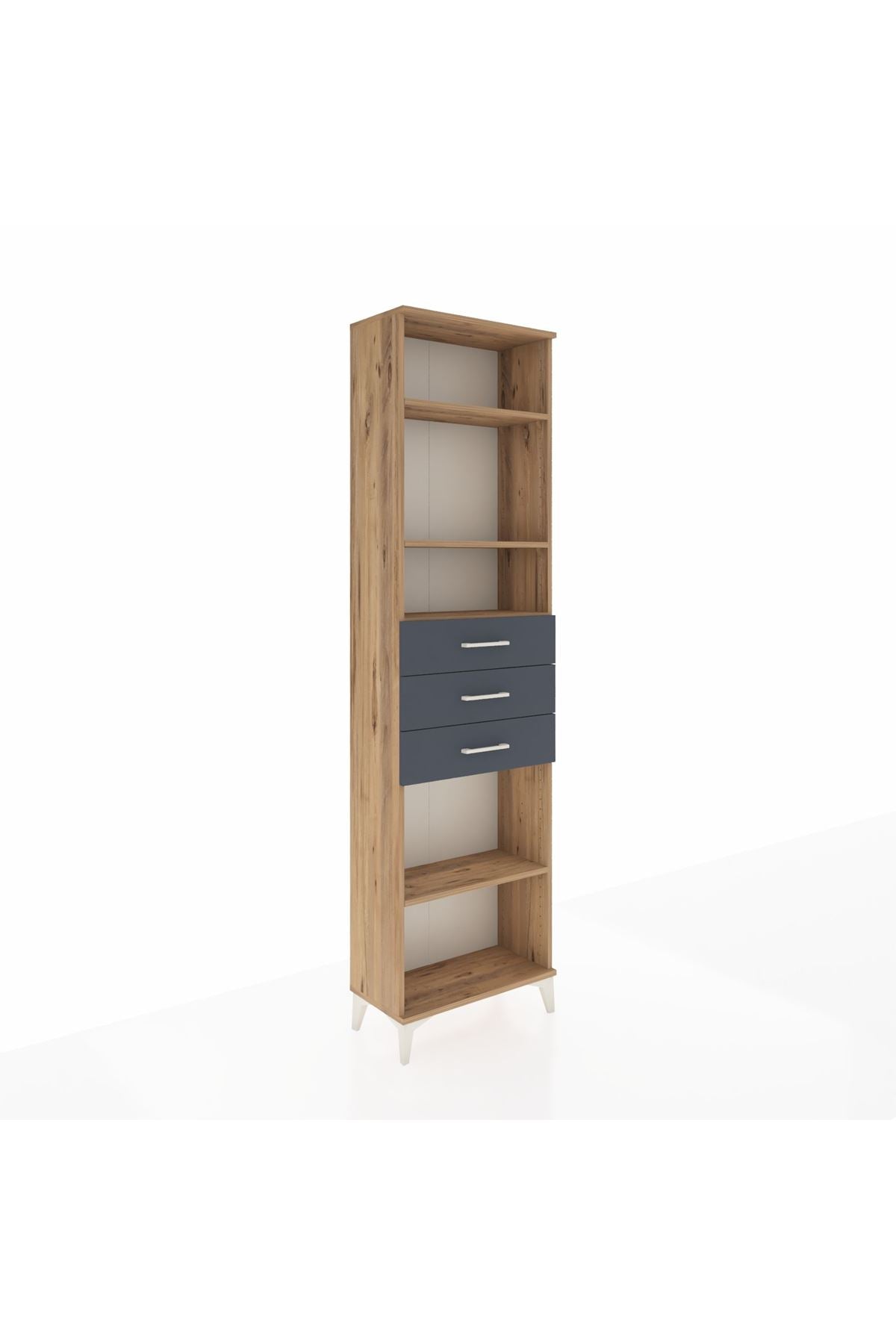 Arges Dolap 4 Raflı 3 Çekmeceli 60x30x221 Çam-Antrasit