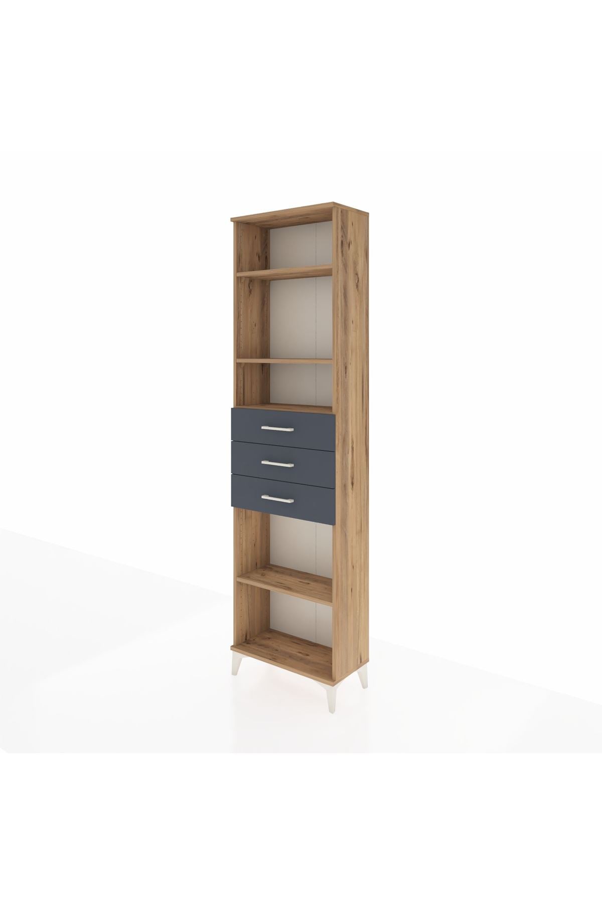 Arges Dolap 4 Raflı 3 Çekmeceli 60x30x221 Çam-Antrasit