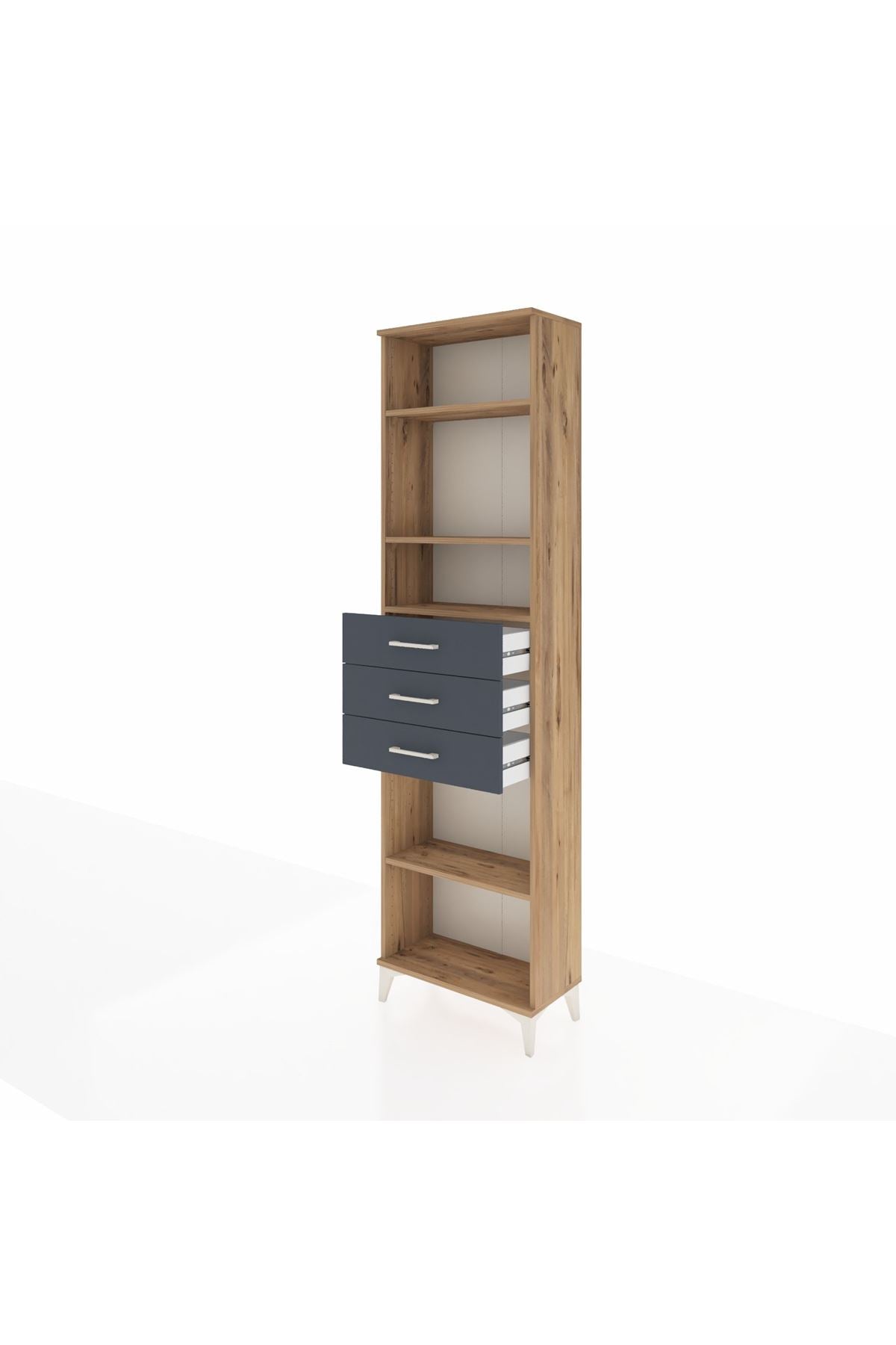 Arges Dolap 4 Raflı 3 Çekmeceli 60x30x221 Çam-Antrasit