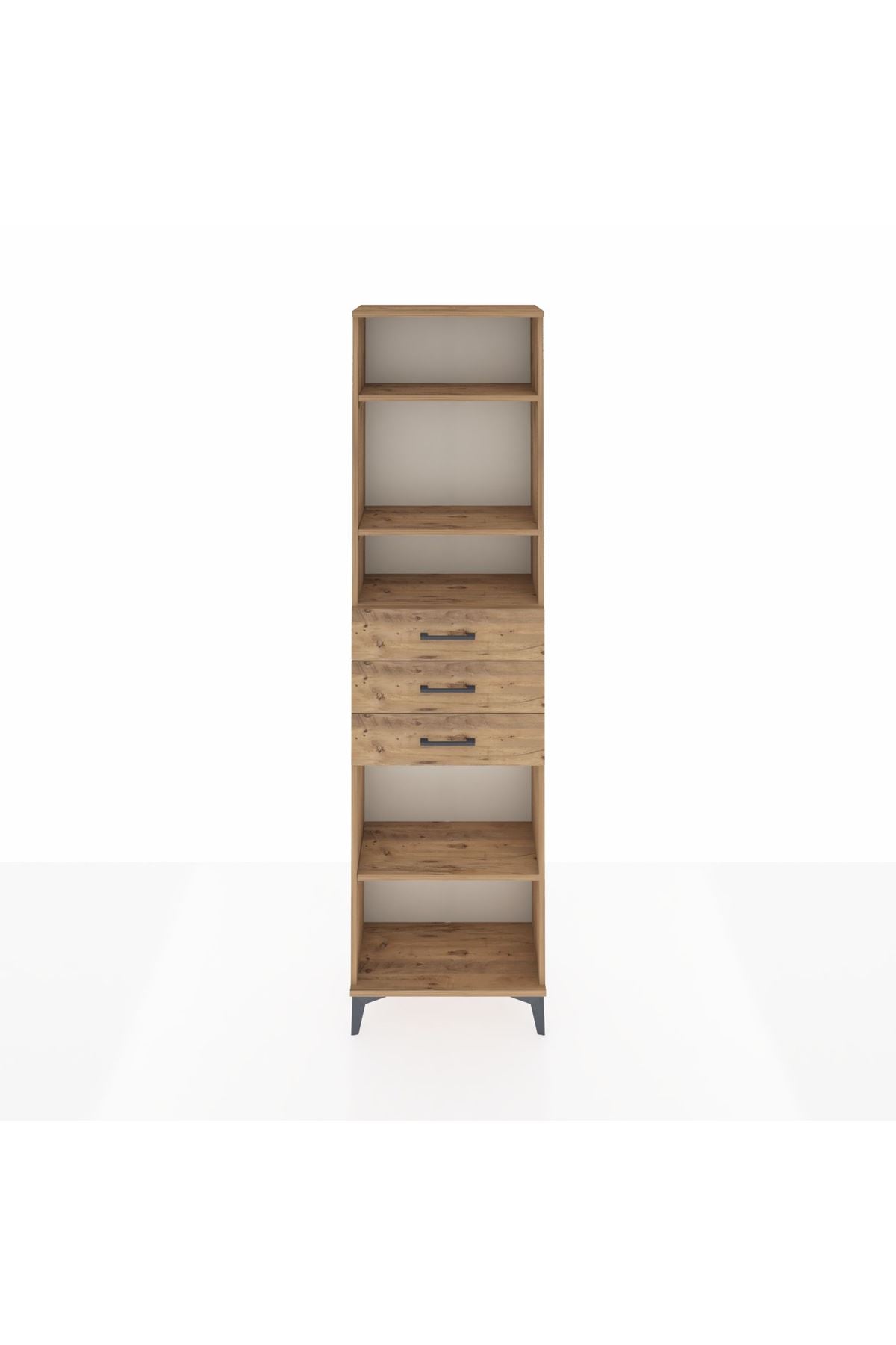 Arges Dolap 4 Raflı 3 Çekmeceli 60x30x221 Çam-Çam