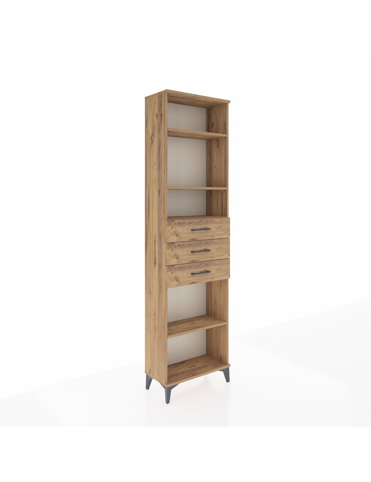 Arges Dolap 4 Raflı 3 Çekmeceli 60x30x221 Çam-Çam