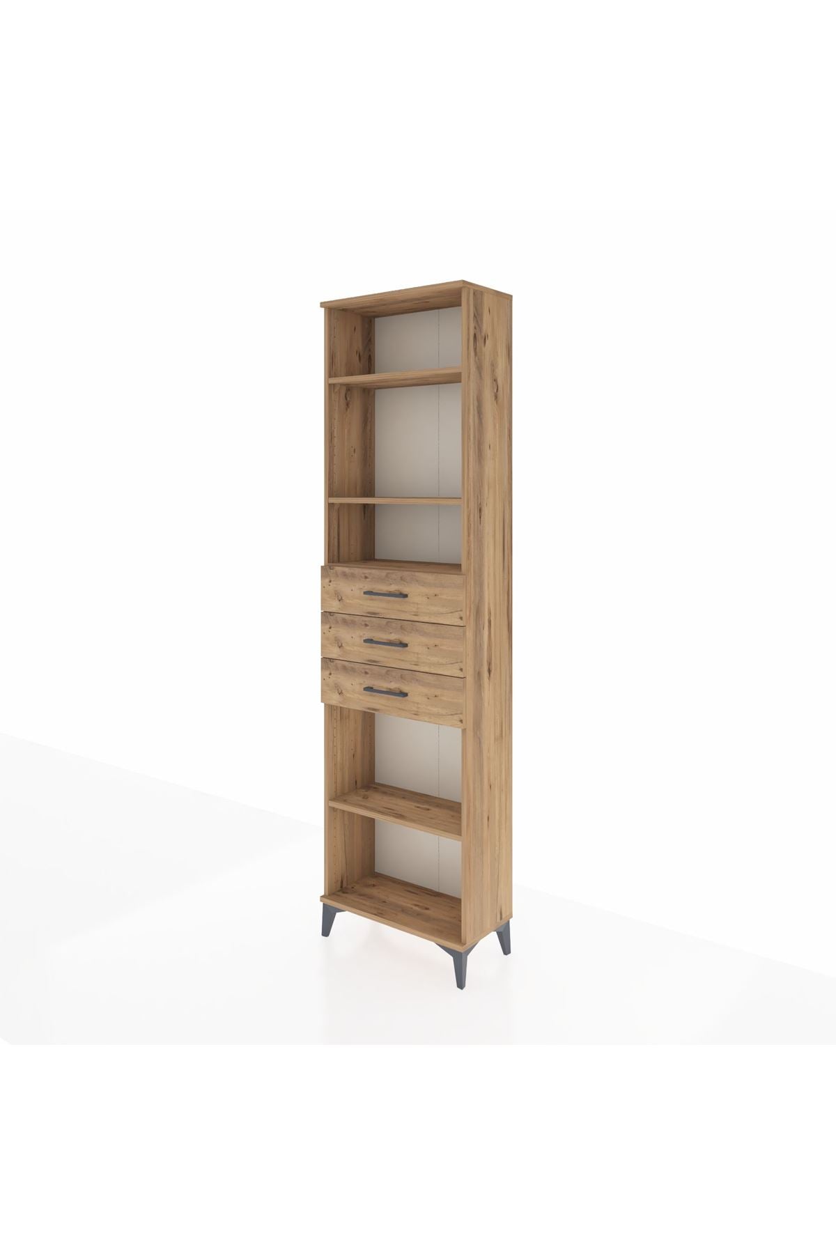 Arges Dolap 4 Raflı 3 Çekmeceli 60x30x221 Çam-Çam