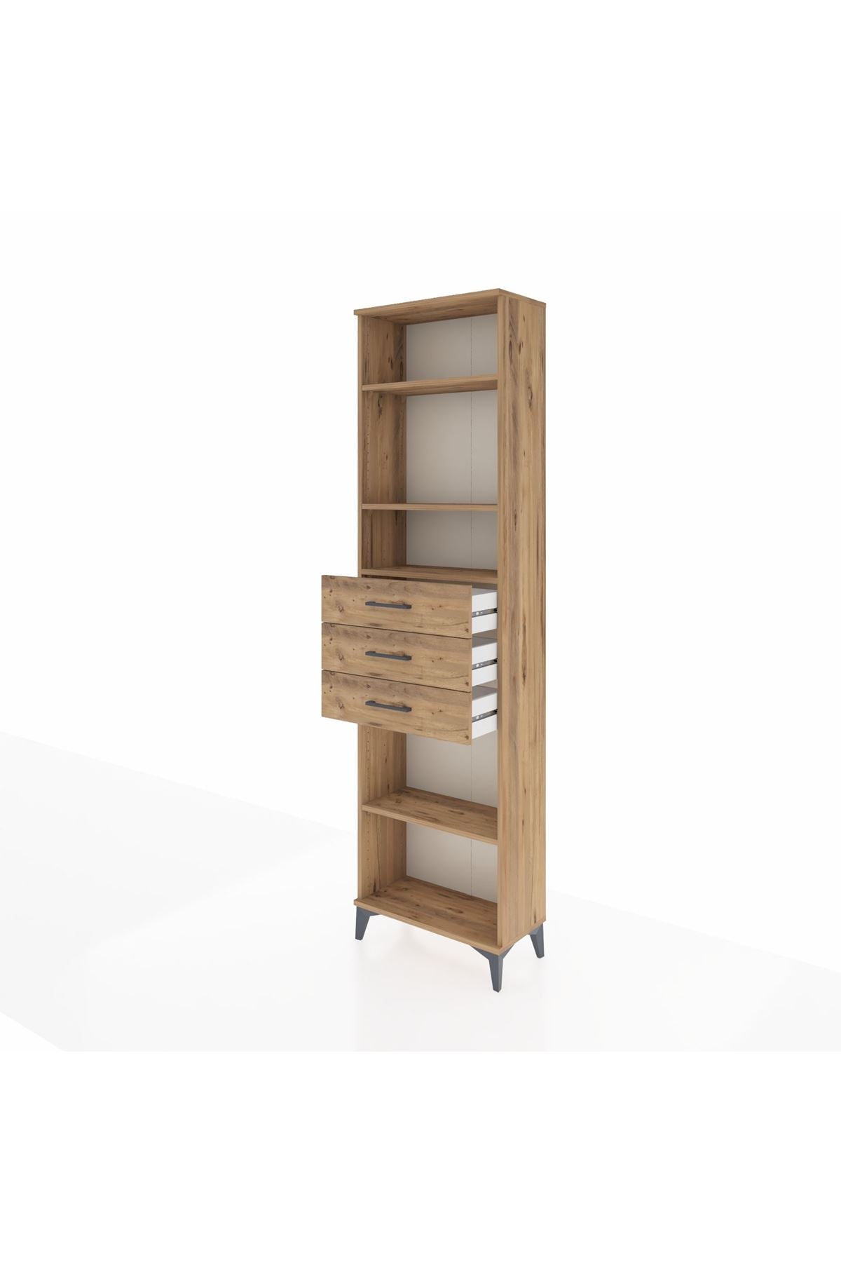 Arges Dolap 4 Raflı 3 Çekmeceli 60x30x221 Çam-Çam