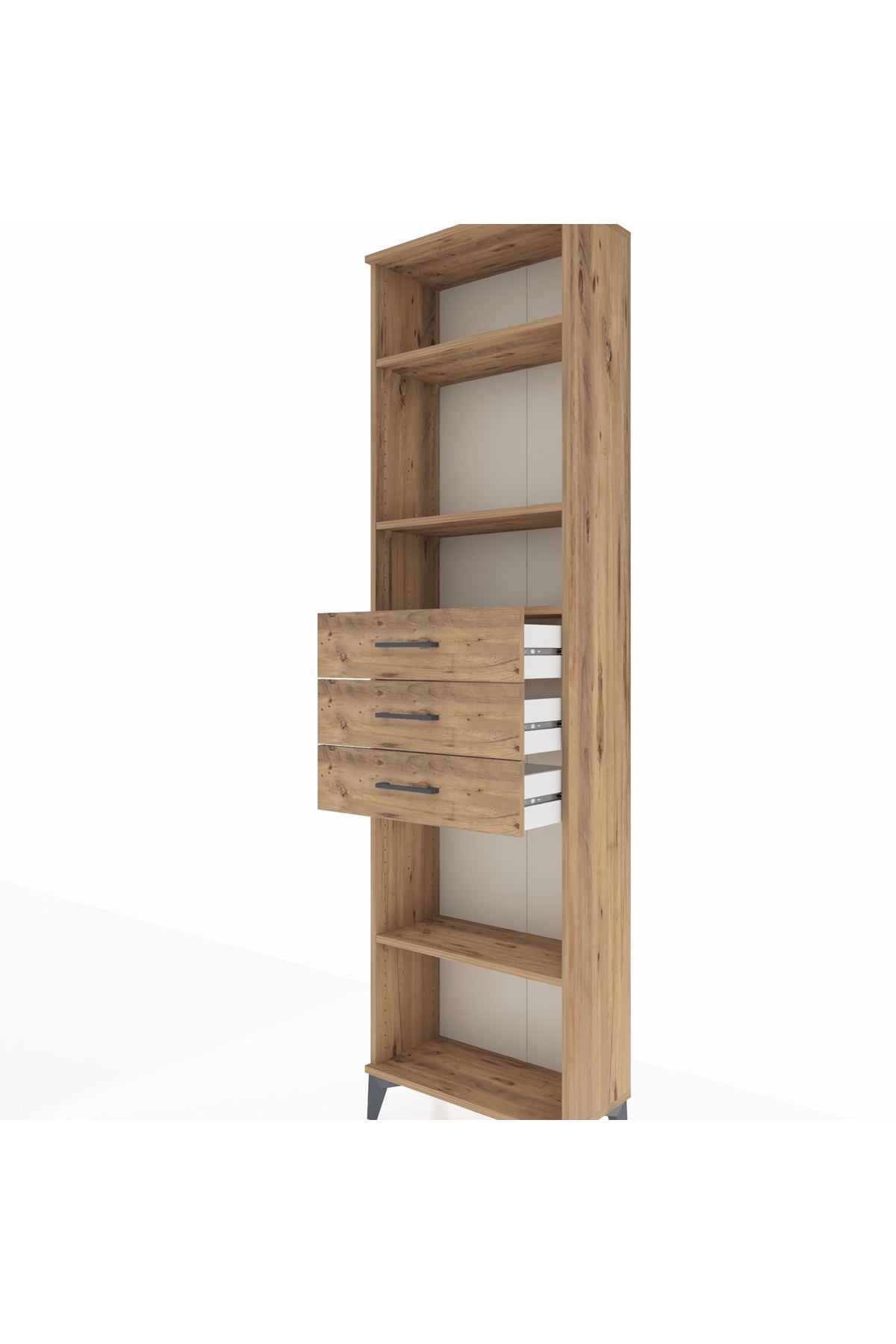 Arges Dolap 4 Raflı 3 Çekmeceli 60x30x221 Çam-Çam