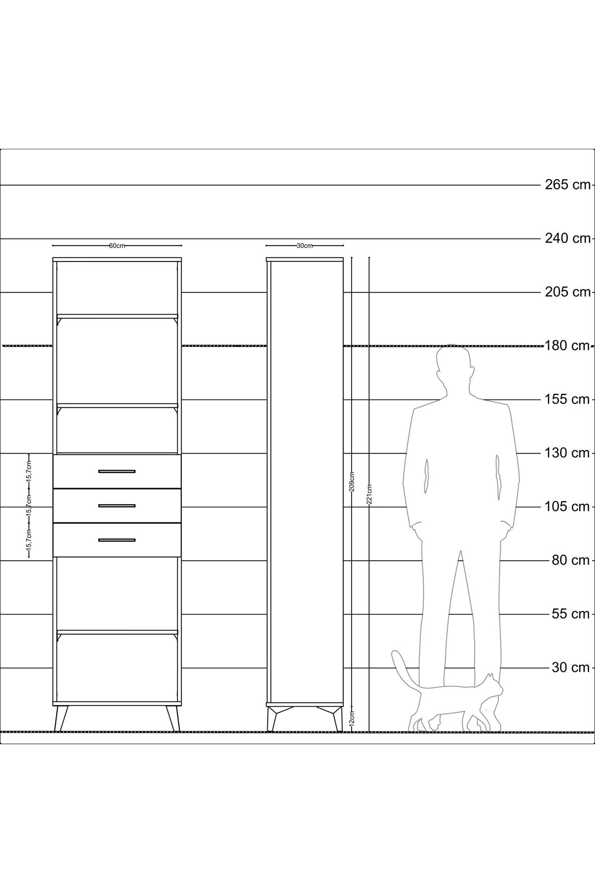 Arges Dolap 4 Raflı 3 Çekmeceli 60x30x221 Çam-Çam