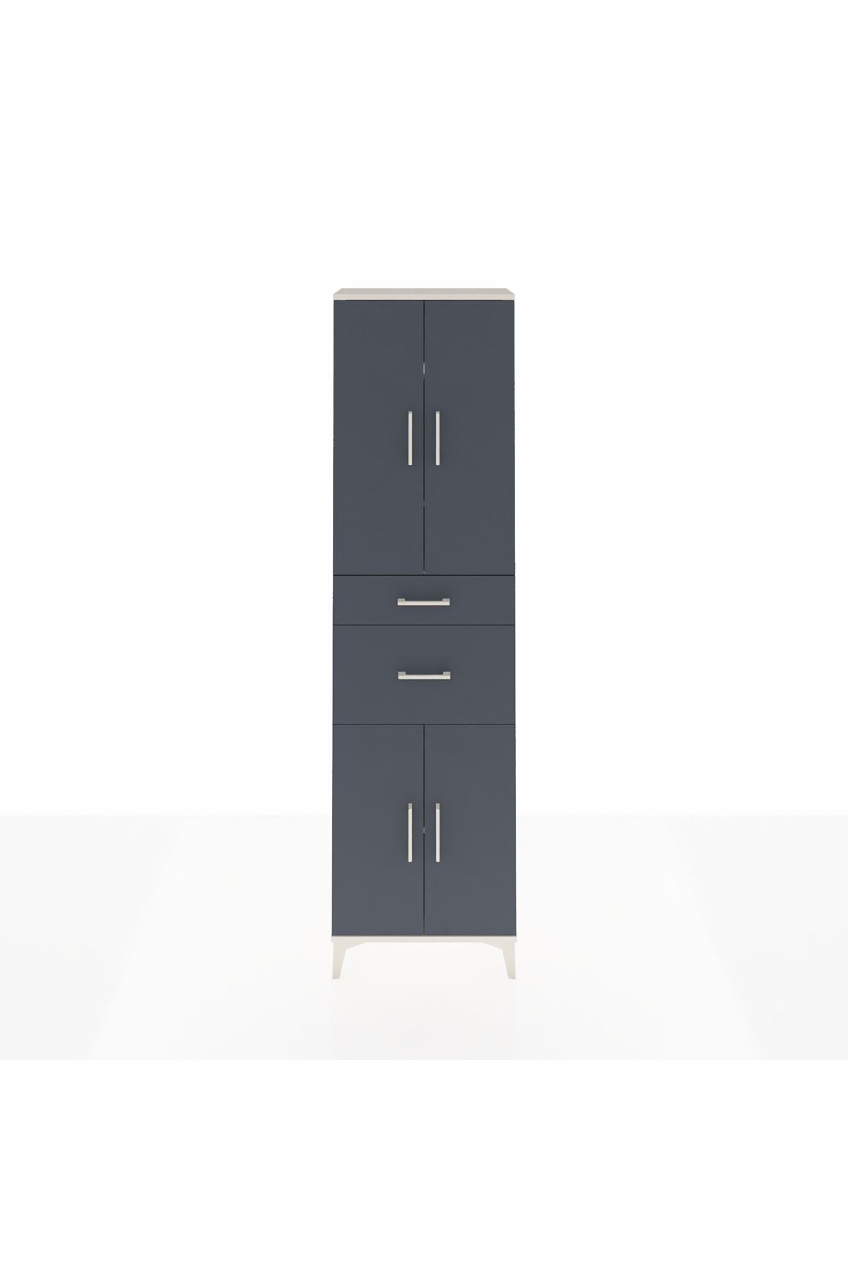 Arges Dolap 4 Raflı 2 Çekmeceli 4 Kapaklı 60x30x221 Aytaşı-Antrasit