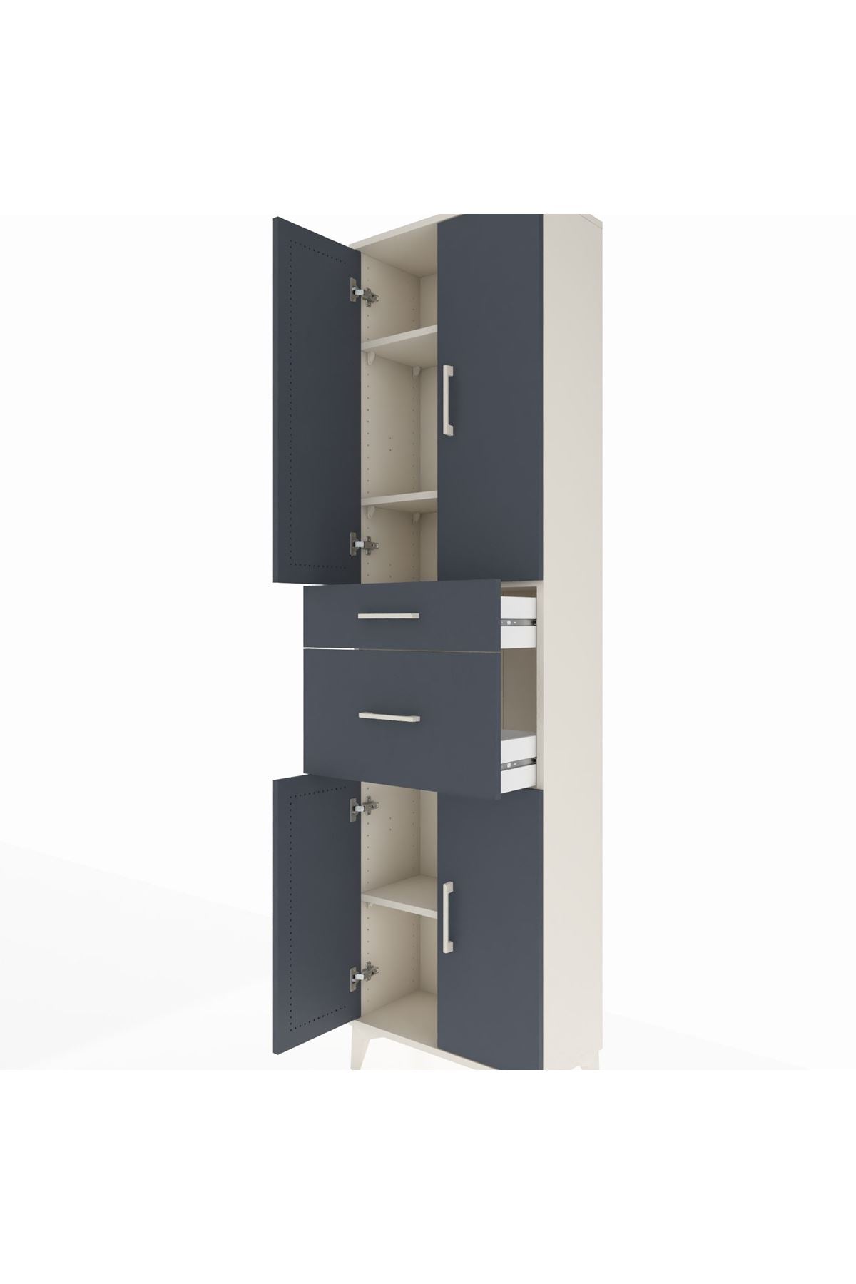 Arges Dolap 4 Raflı 2 Çekmeceli 4 Kapaklı 60x30x221 Aytaşı-Antrasit