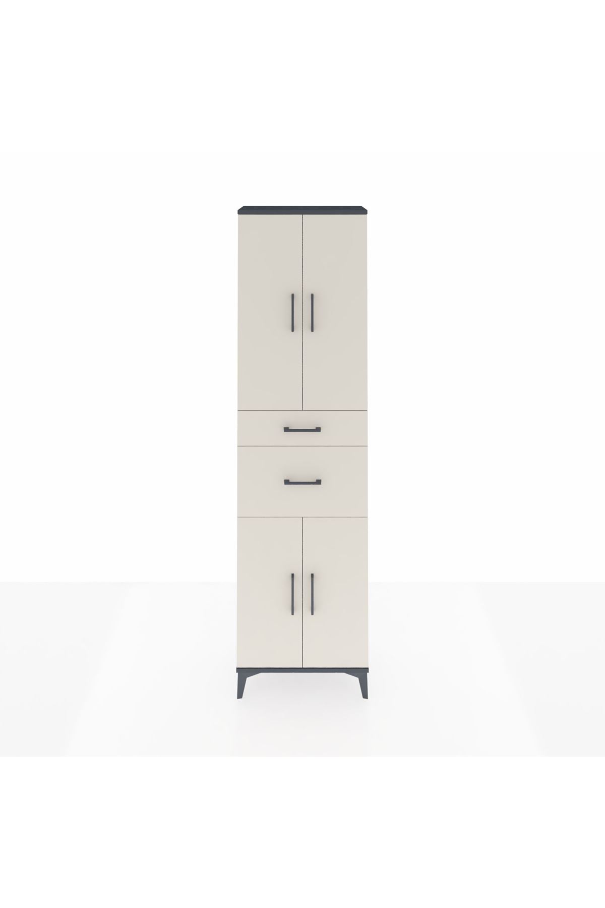 Arges Dolap 4 Raflı 2 Çekmeceli 4 Kapaklı 60x30x221 Antrasit-Aytaşı