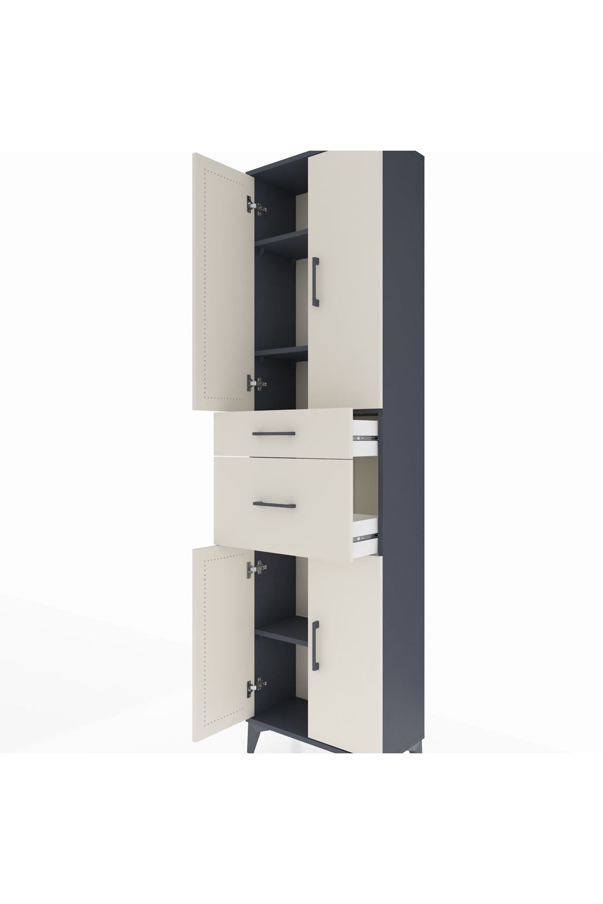 Arges Dolap 4 Raflı 2 Çekmeceli 4 Kapaklı 60x30x221 Antrasit-Aytaşı