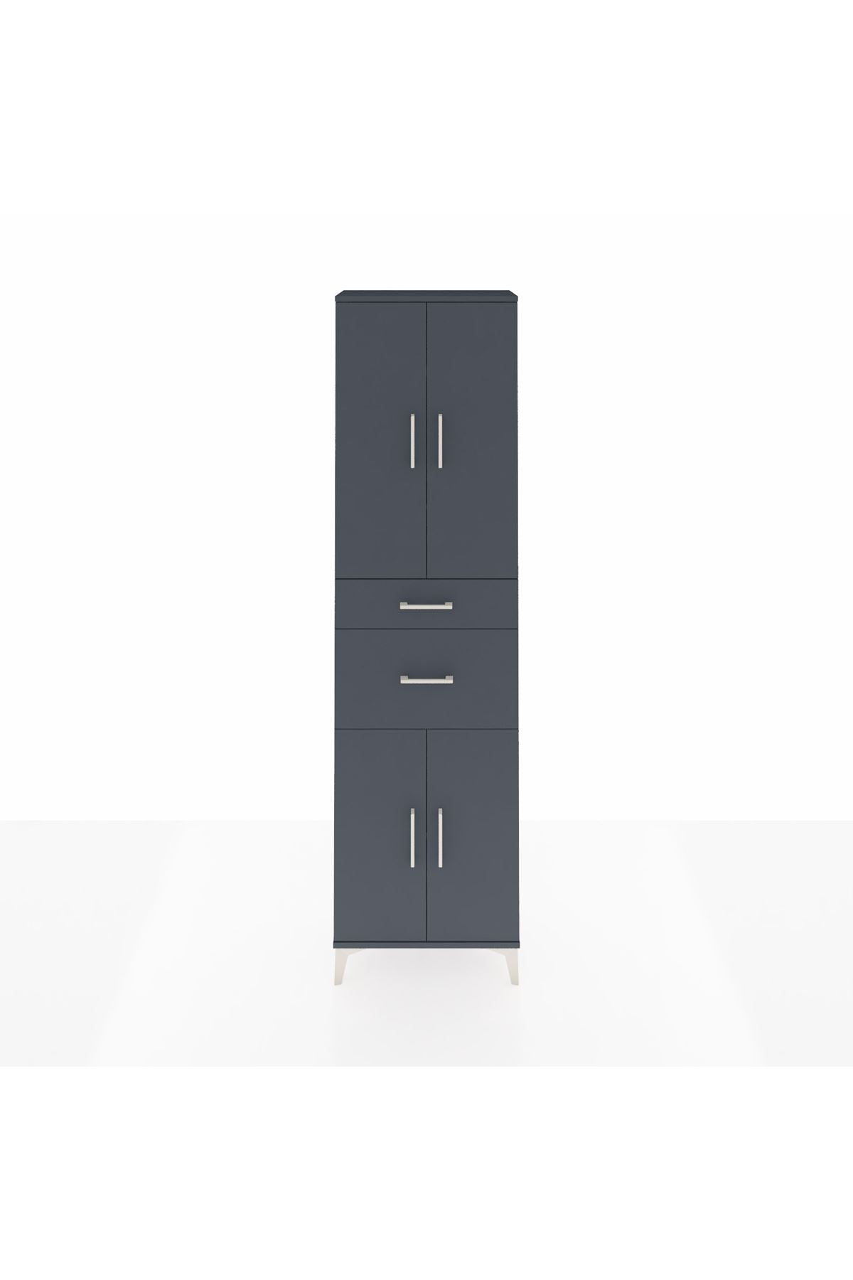 Arges Dolap 4 Raflı 2 Çekmeceli 4 Kapaklı 60x30x221 Antrasit-Antrasit