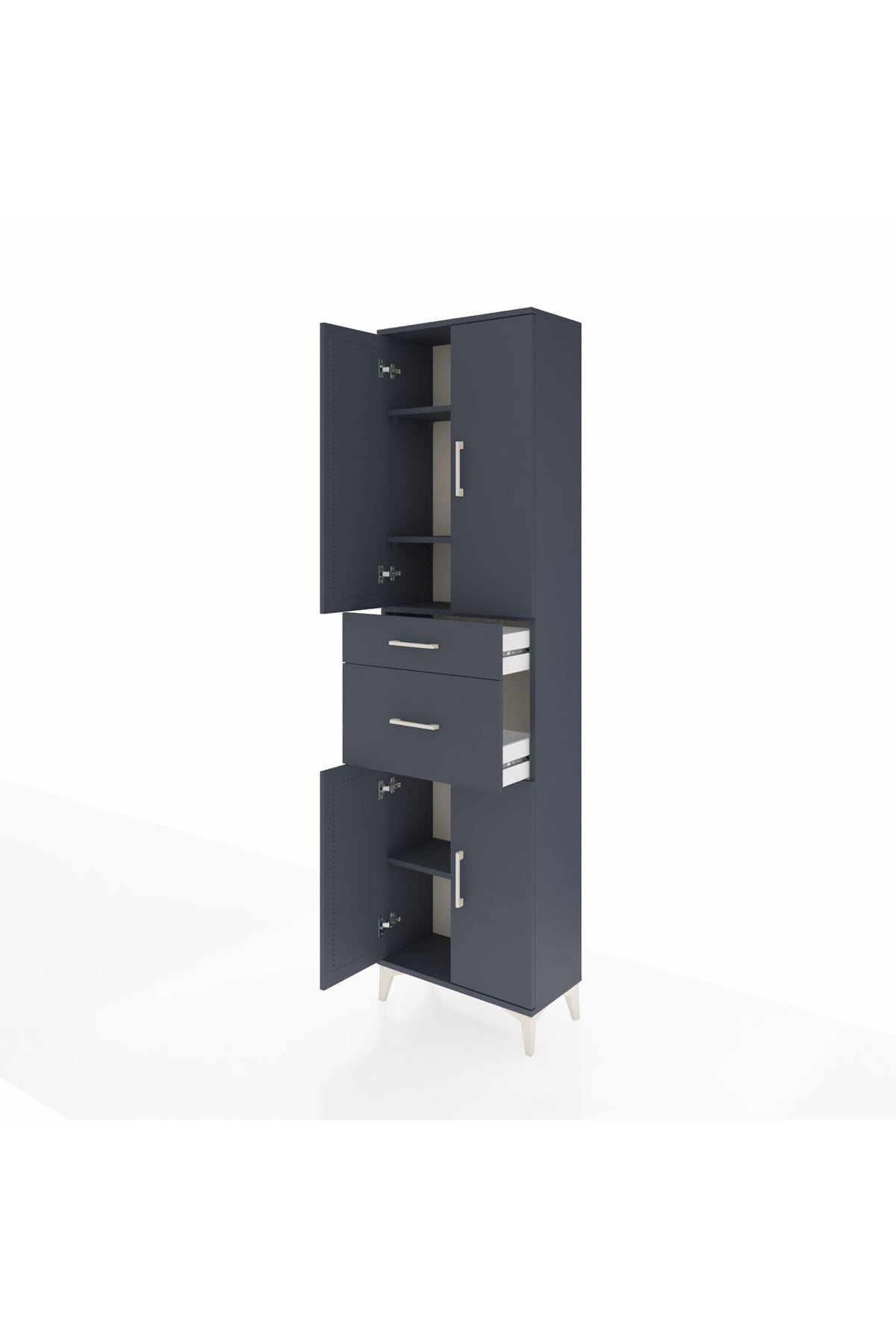 Arges Dolap 4 Raflı 2 Çekmeceli 4 Kapaklı 60x30x221 Antrasit-Antrasit