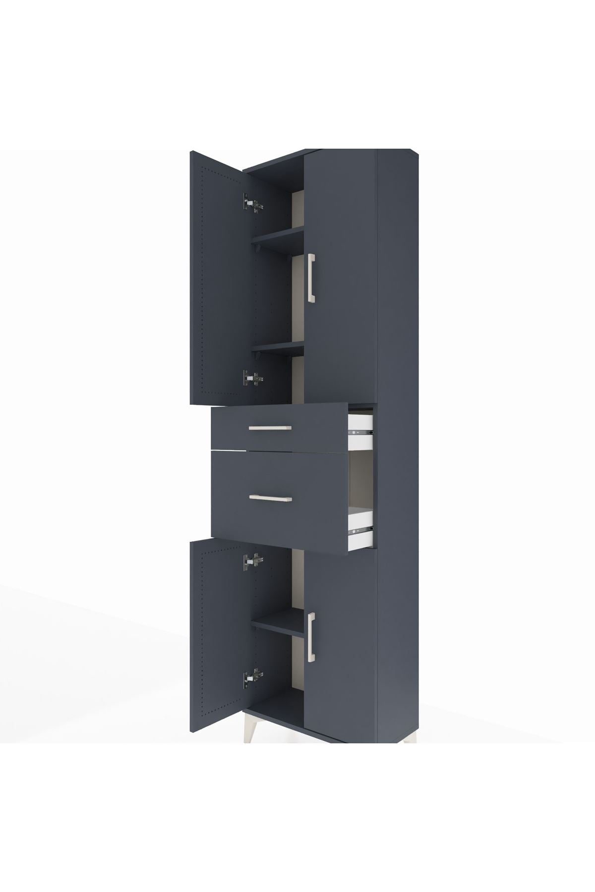 Arges Dolap 4 Raflı 2 Çekmeceli 4 Kapaklı 60x30x221 Antrasit-Antrasit