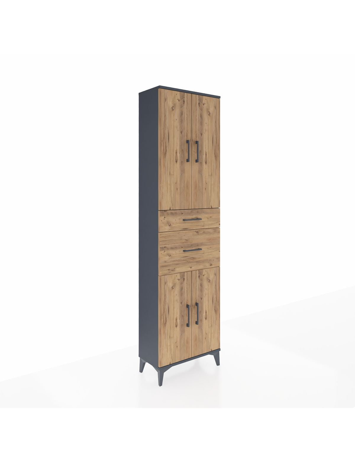 Arges Dolap 4 Raflı 2 Çekmeceli 4 Kapaklı 60x30x221 Antrasit-Çam