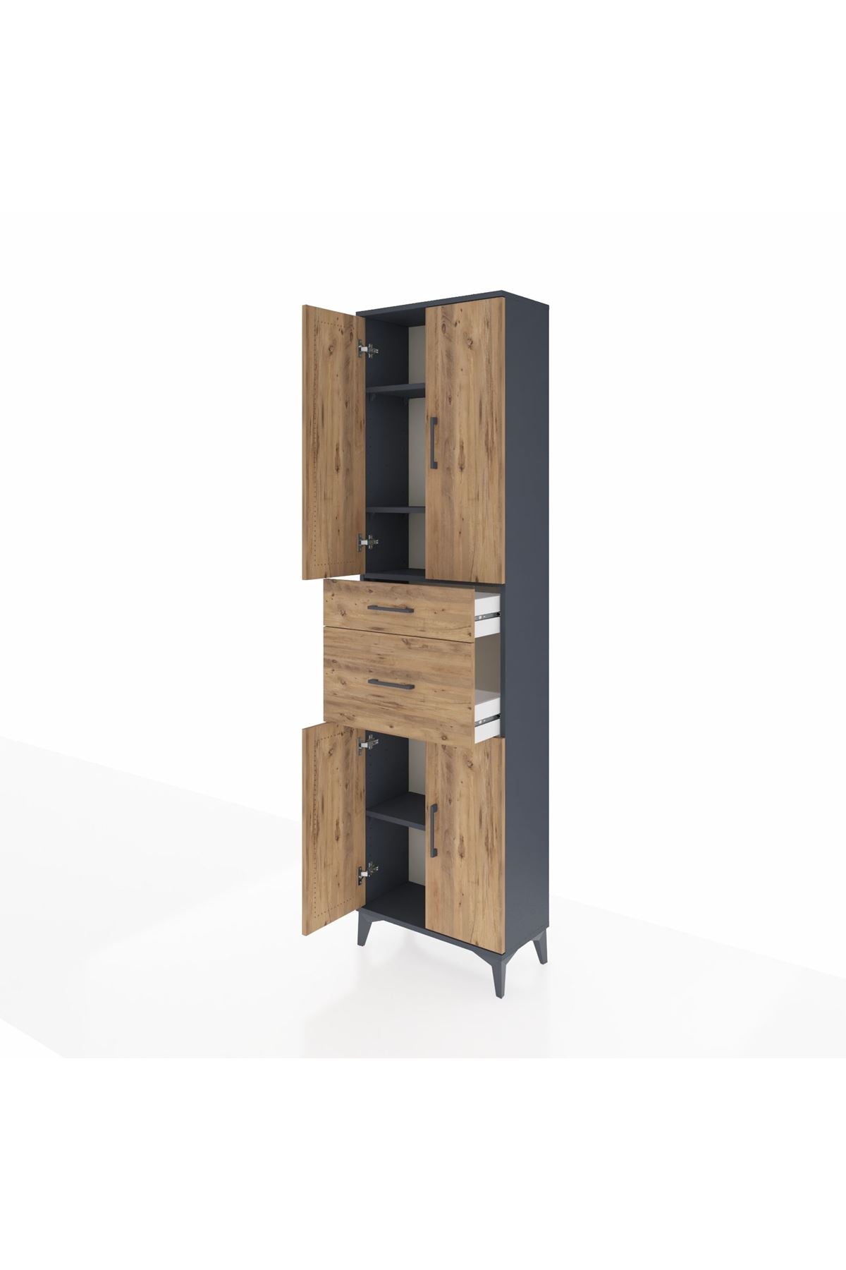 Arges Dolap 4 Raflı 2 Çekmeceli 4 Kapaklı 60x30x221 Antrasit-Çam