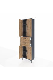 Arges Dolap 4 Raflı 2 Çekmeceli 4 Kapaklı 60x30x221 Antrasit-Çam