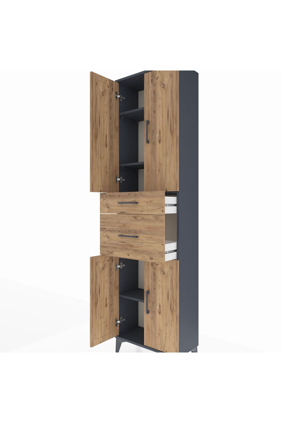 Arges Dolap 4 Raflı 2 Çekmeceli 4 Kapaklı 60x30x221 Antrasit-Çam