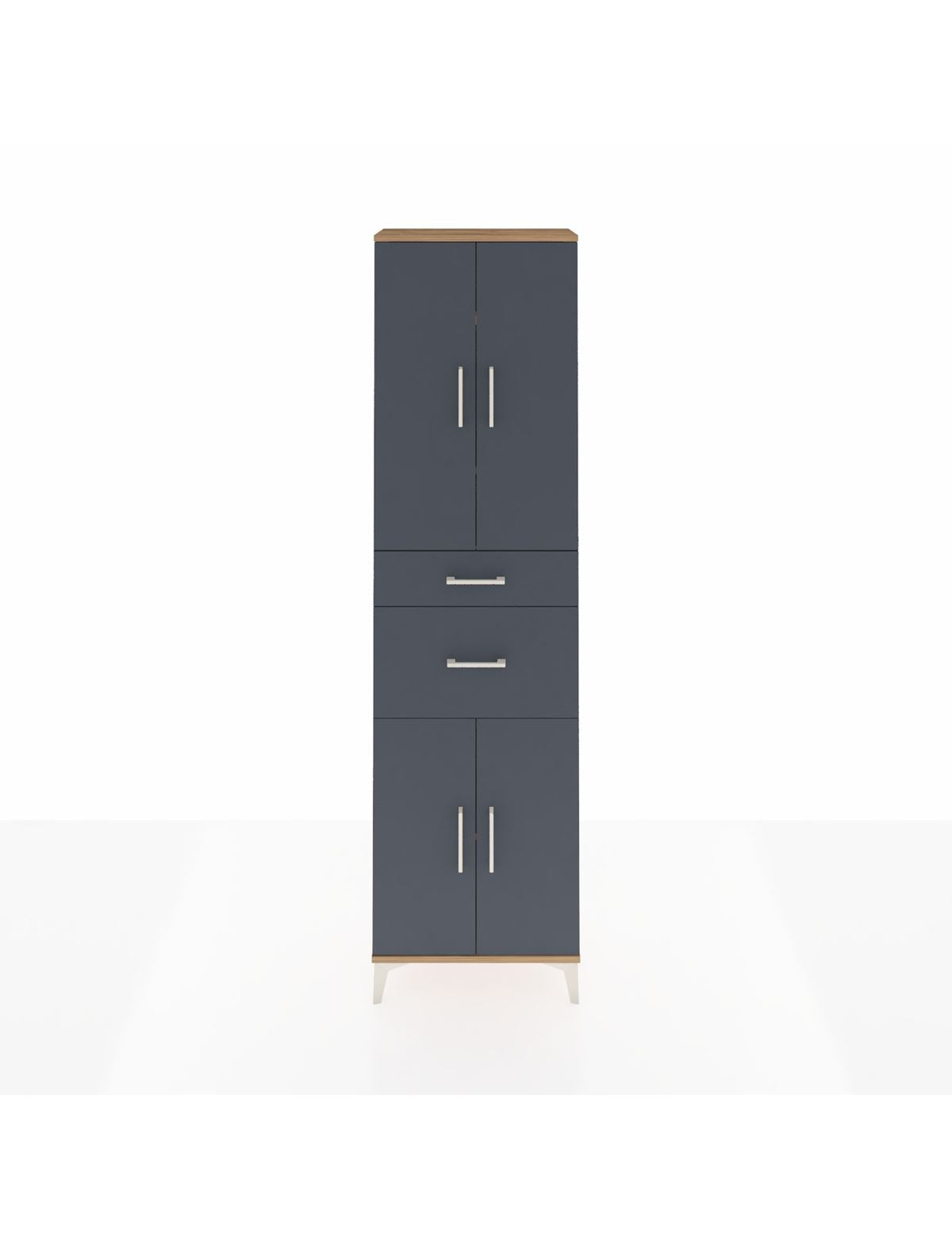 Arges Dolap 4 Raflı 2 Çekmeceli 4 Kapaklı 60x30x221 Çam-Antrasit