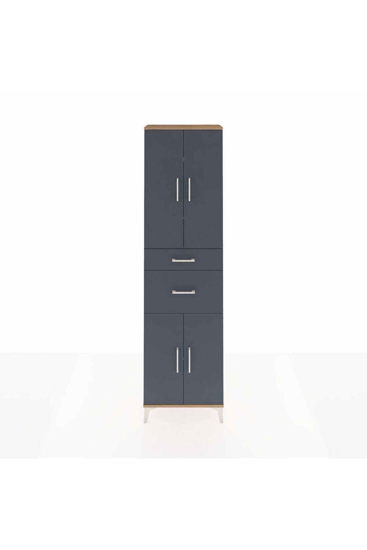 Arges Dolap 4 Raflı 2 Çekmeceli 4 Kapaklı 60x30x221 Çam-Antrasit