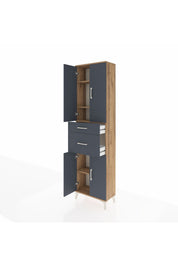 Arges Dolap 4 Raflı 2 Çekmeceli 4 Kapaklı 60x30x221 Çam-Antrasit