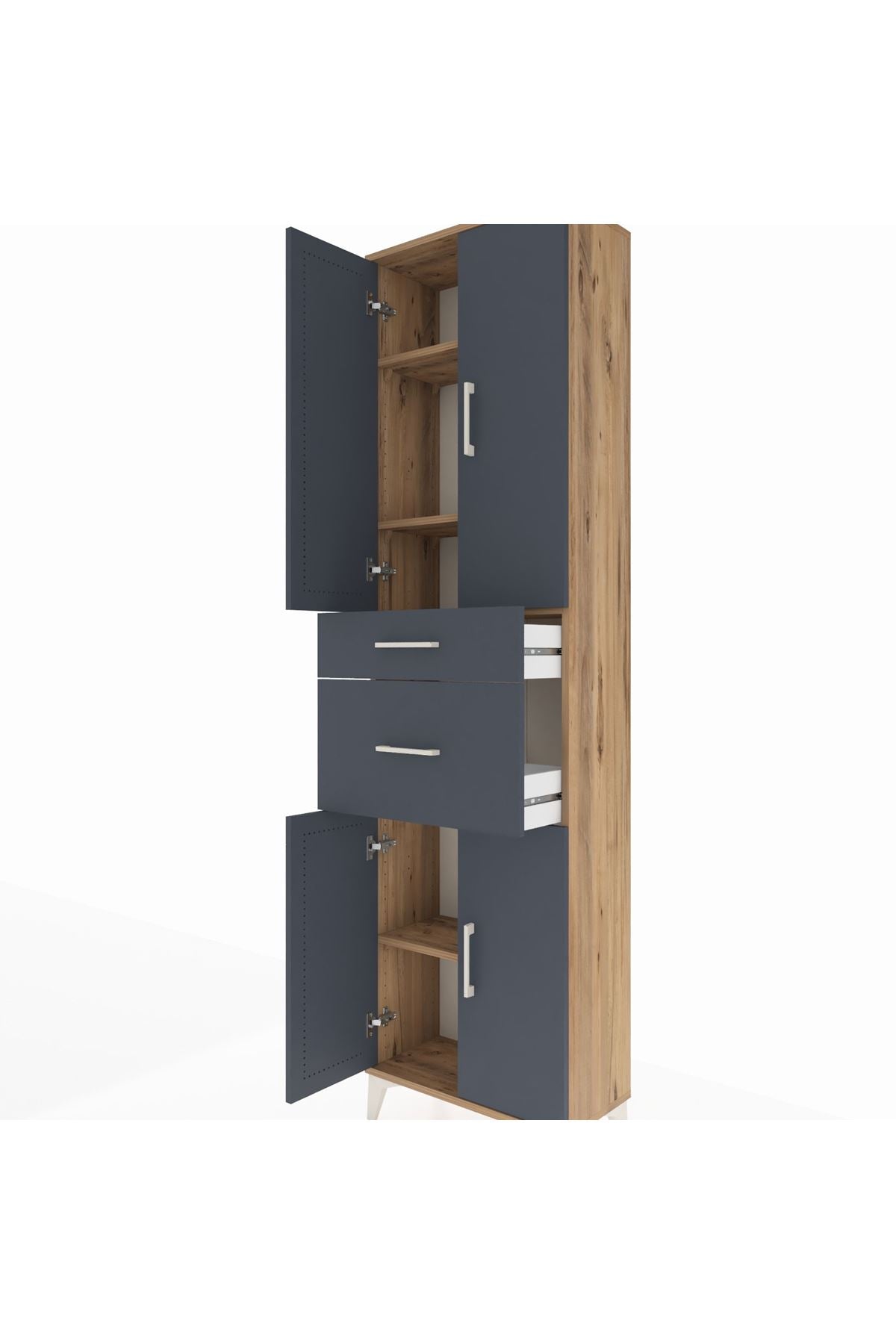 Arges Dolap 4 Raflı 2 Çekmeceli 4 Kapaklı 60x30x221 Çam-Antrasit