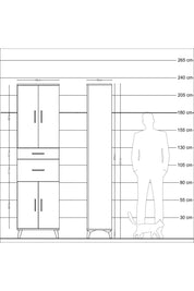 Arges Dolap 4 Raflı 2 Çekmeceli 4 Kapaklı 60x30x221 Çam-Antrasit