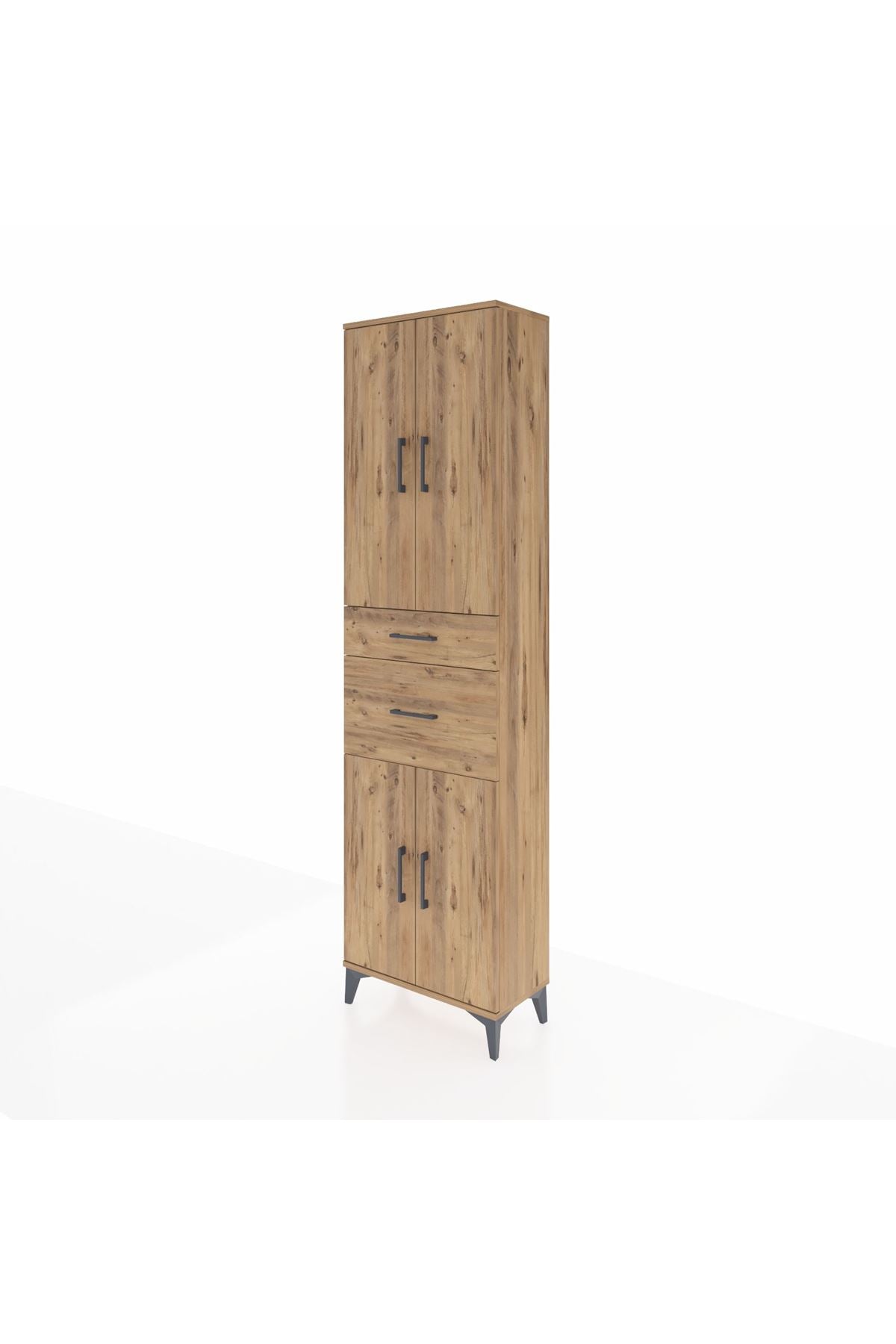 Arges Dolap 4 Raflı 2 Çekmeceli 4 Kapaklı 60x30x221 Çam-Çam