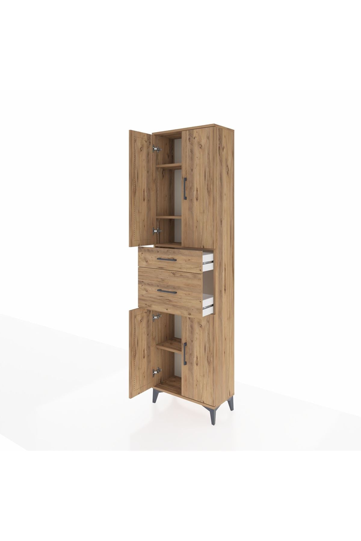 Arges Dolap 4 Raflı 2 Çekmeceli 4 Kapaklı 60x30x221 Çam-Çam