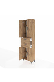 Arges Dolap 4 Raflı 2 Çekmeceli 4 Kapaklı 60x30x221 Çam-Çam