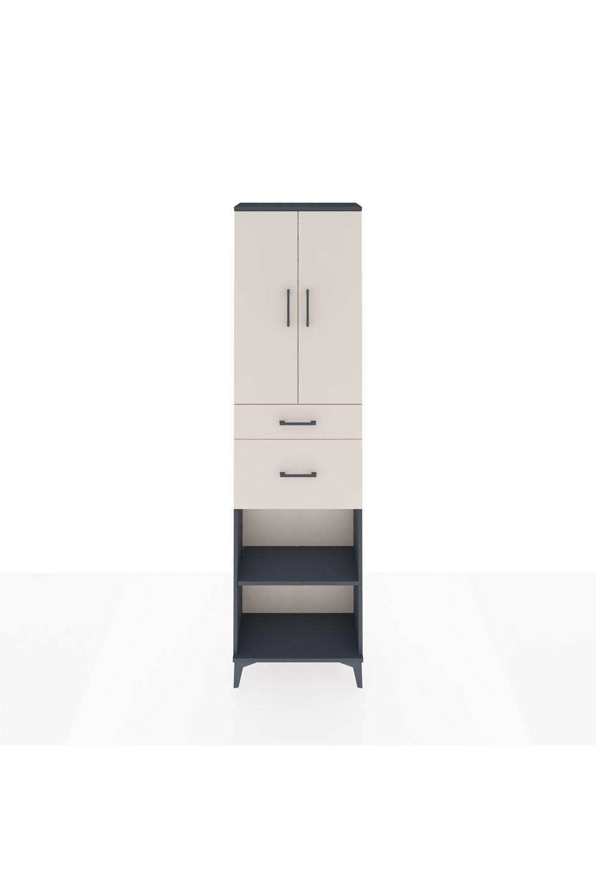 Arges Dolap 4 Raflı 2 Çekmeceli 2 Kapaklı 60x30x221 Antrasit-Aytaşı