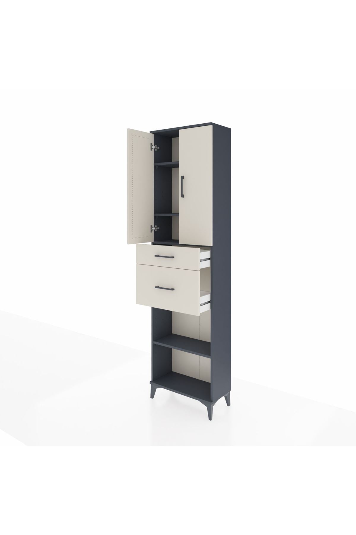 Arges Dolap 4 Raflı 2 Çekmeceli 2 Kapaklı 60x30x221 Antrasit-Aytaşı